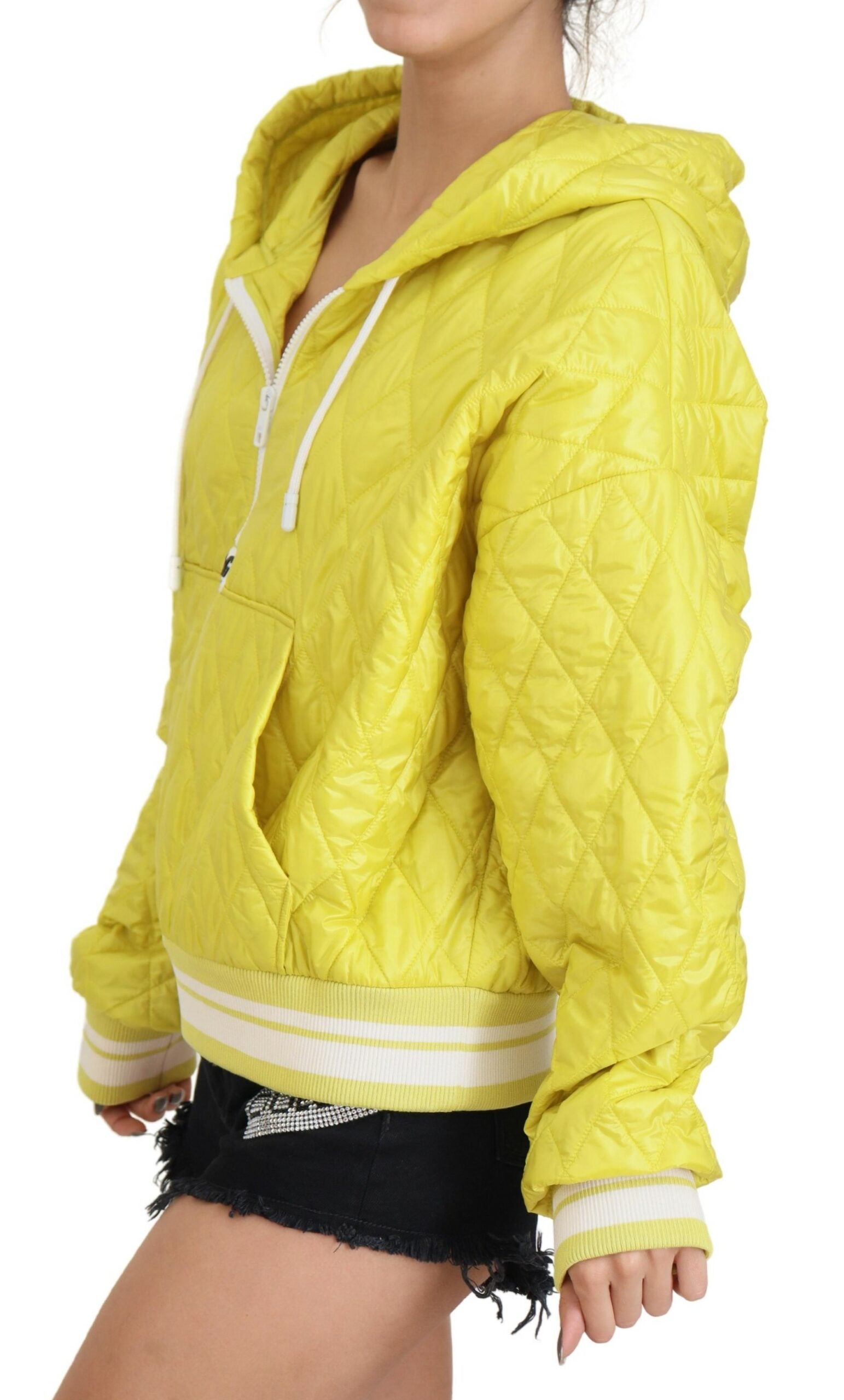 Dolce & Gabbana Yellow Nylon Quilted Jacket with Hood and Sweater-2