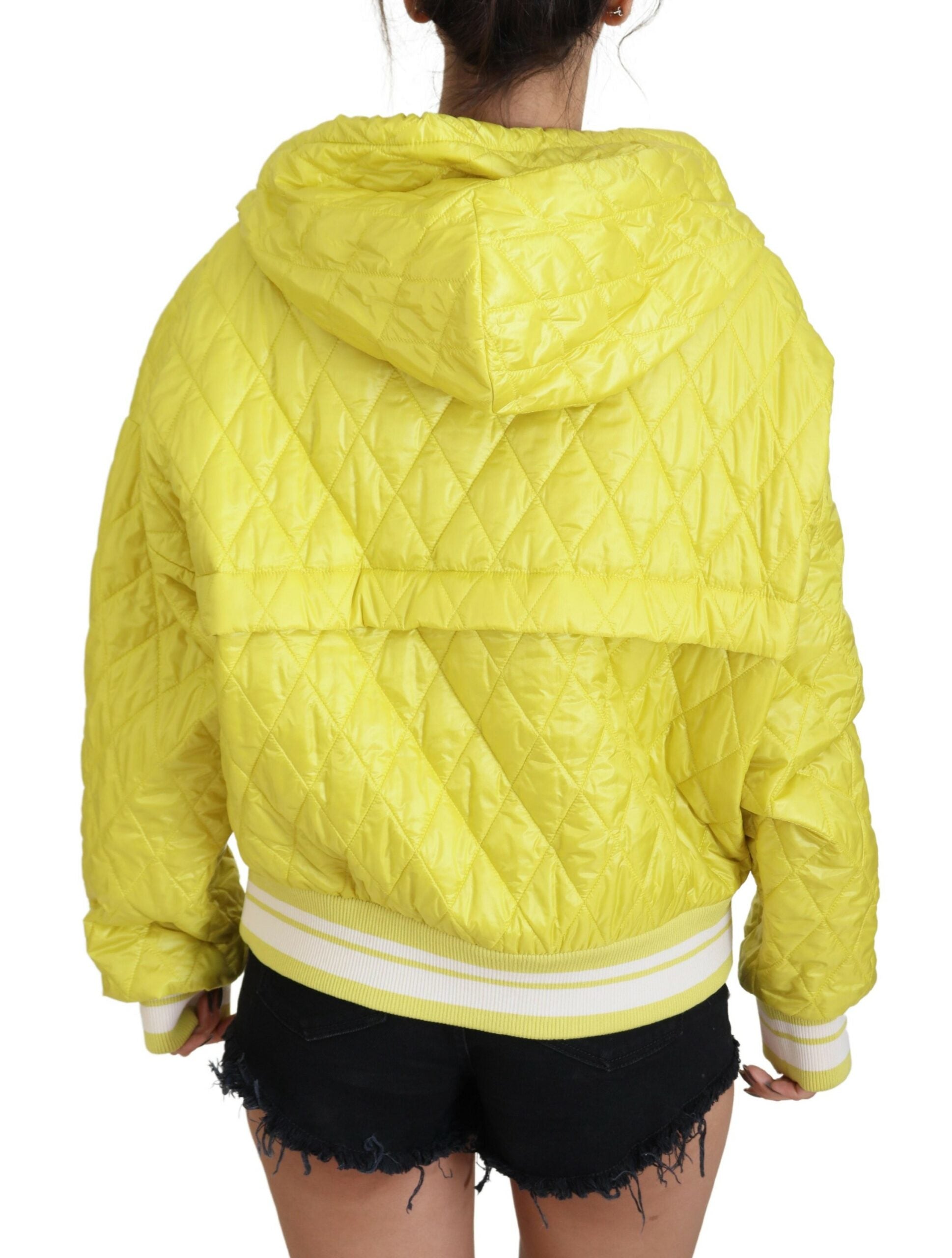 Dolce & Gabbana Yellow Nylon Quilted Jacket with Hood and Sweater-3