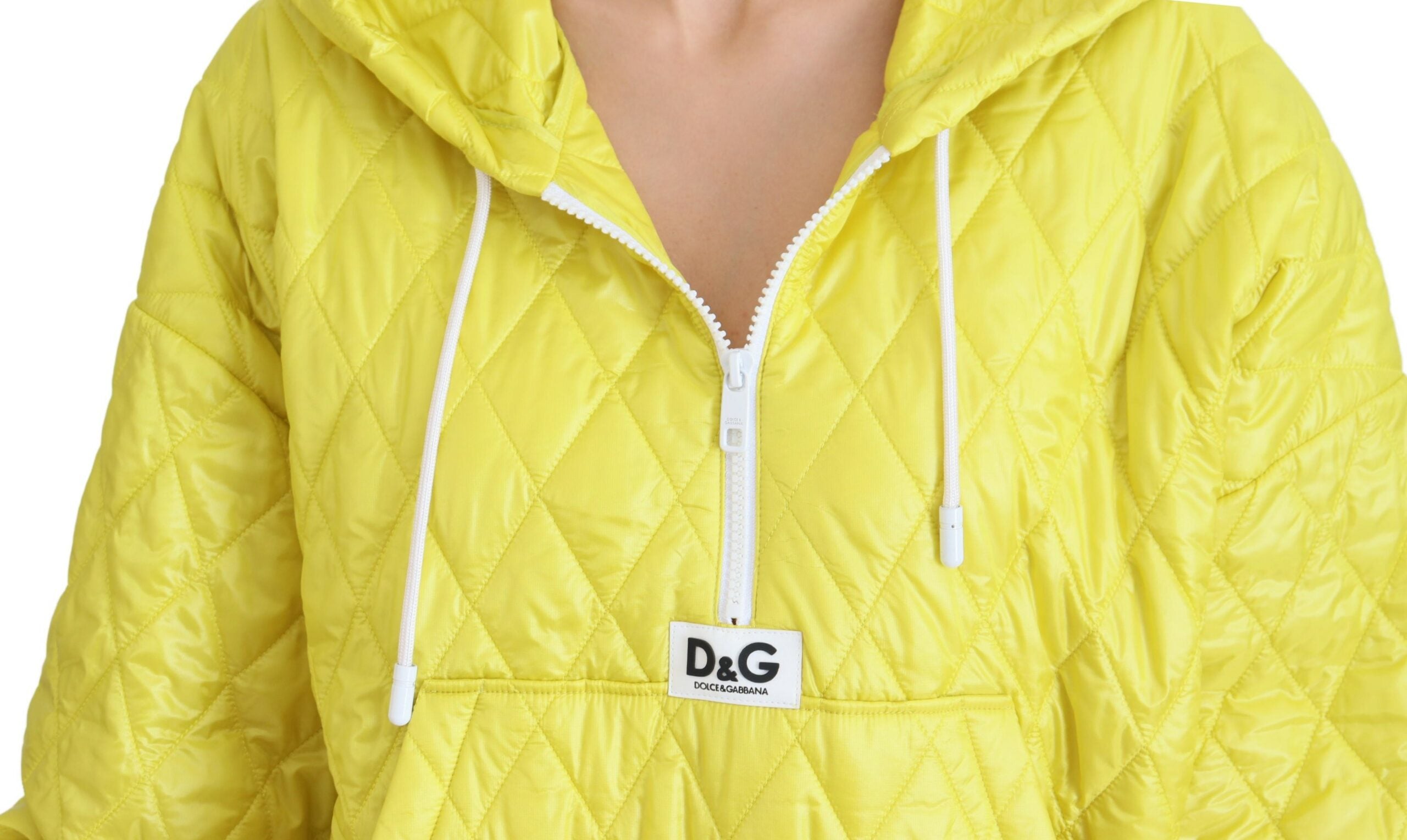 Dolce & Gabbana Yellow Nylon Quilted Jacket with Hood and Sweater-4