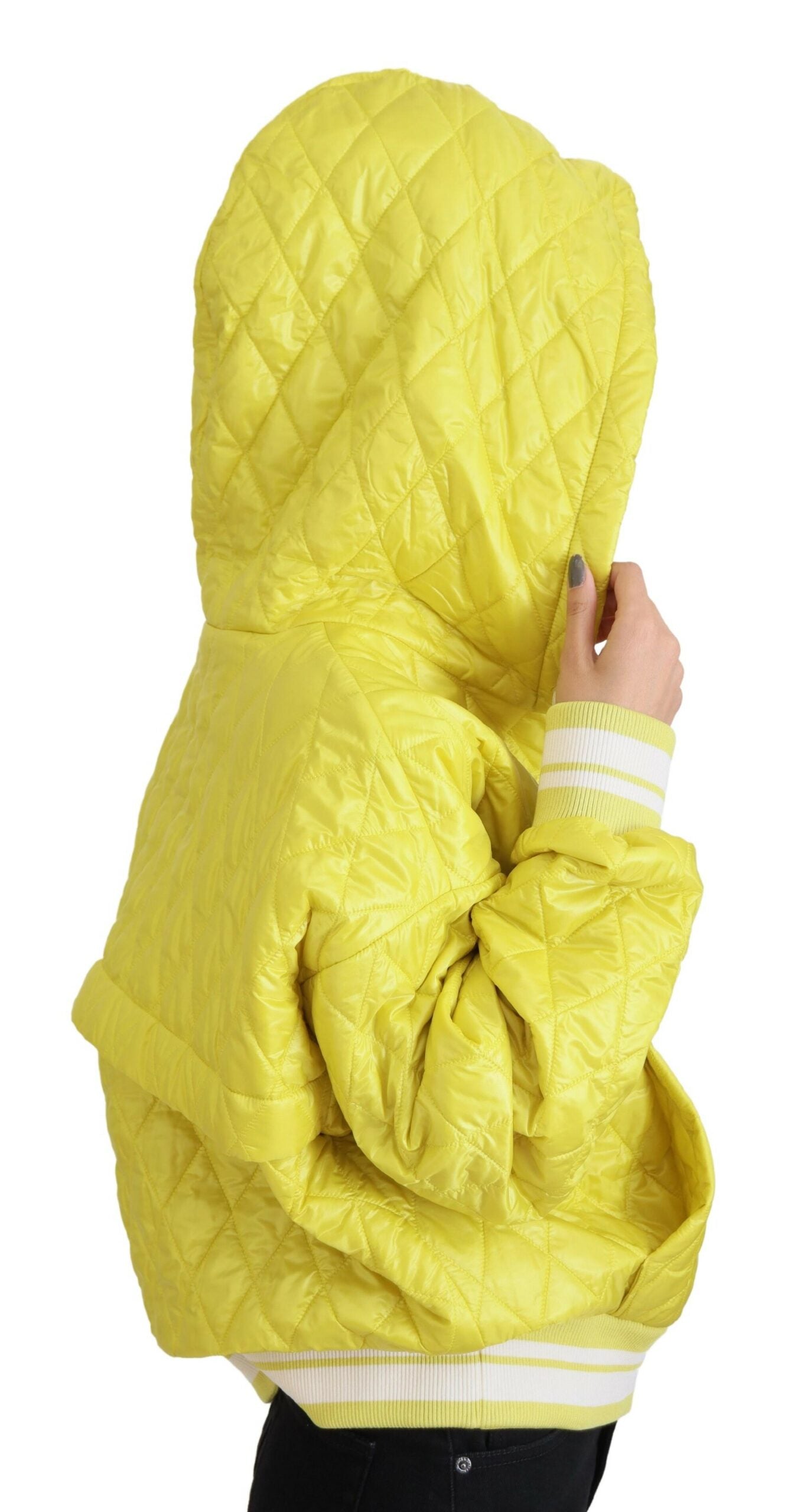 Dolce & Gabbana Yellow Nylon Quilted Jacket with Hood and Sweater-5