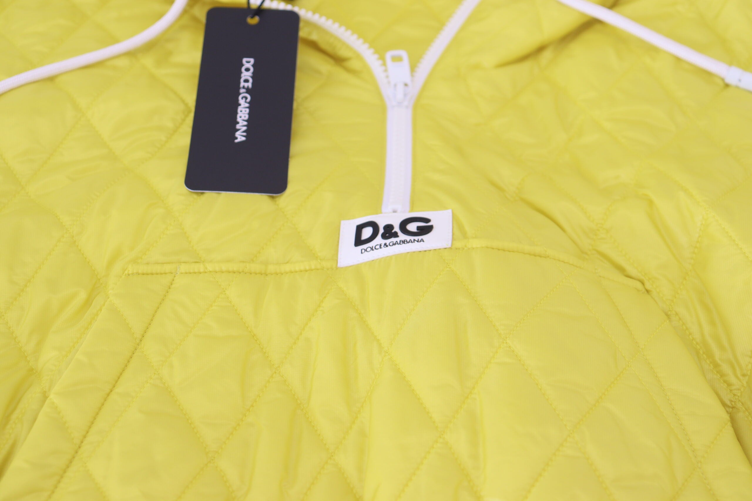 Dolce & Gabbana Yellow Nylon Quilted Jacket with Hood and Sweater-6