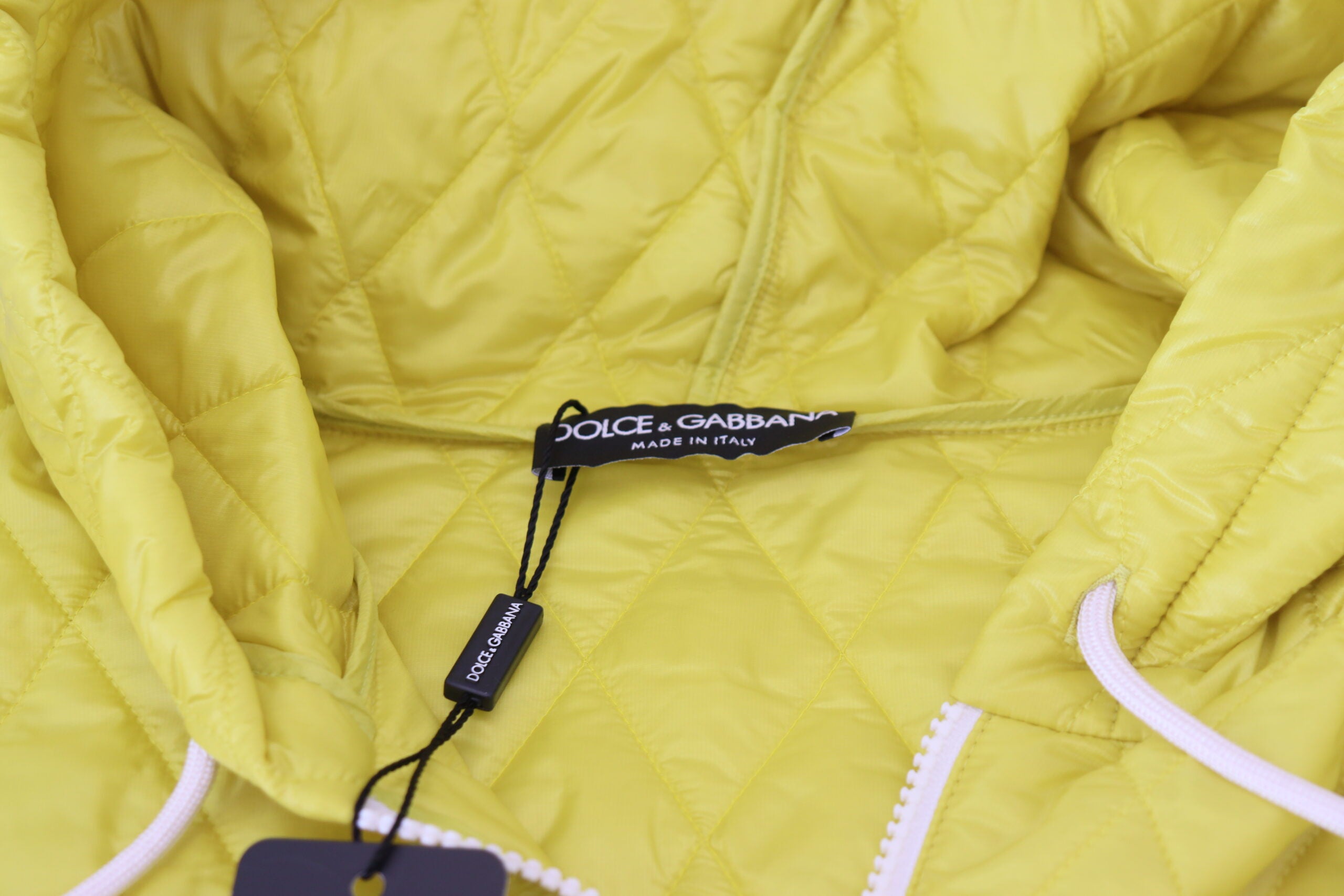 Dolce & Gabbana Yellow Nylon Quilted Jacket with Hood and Sweater-7