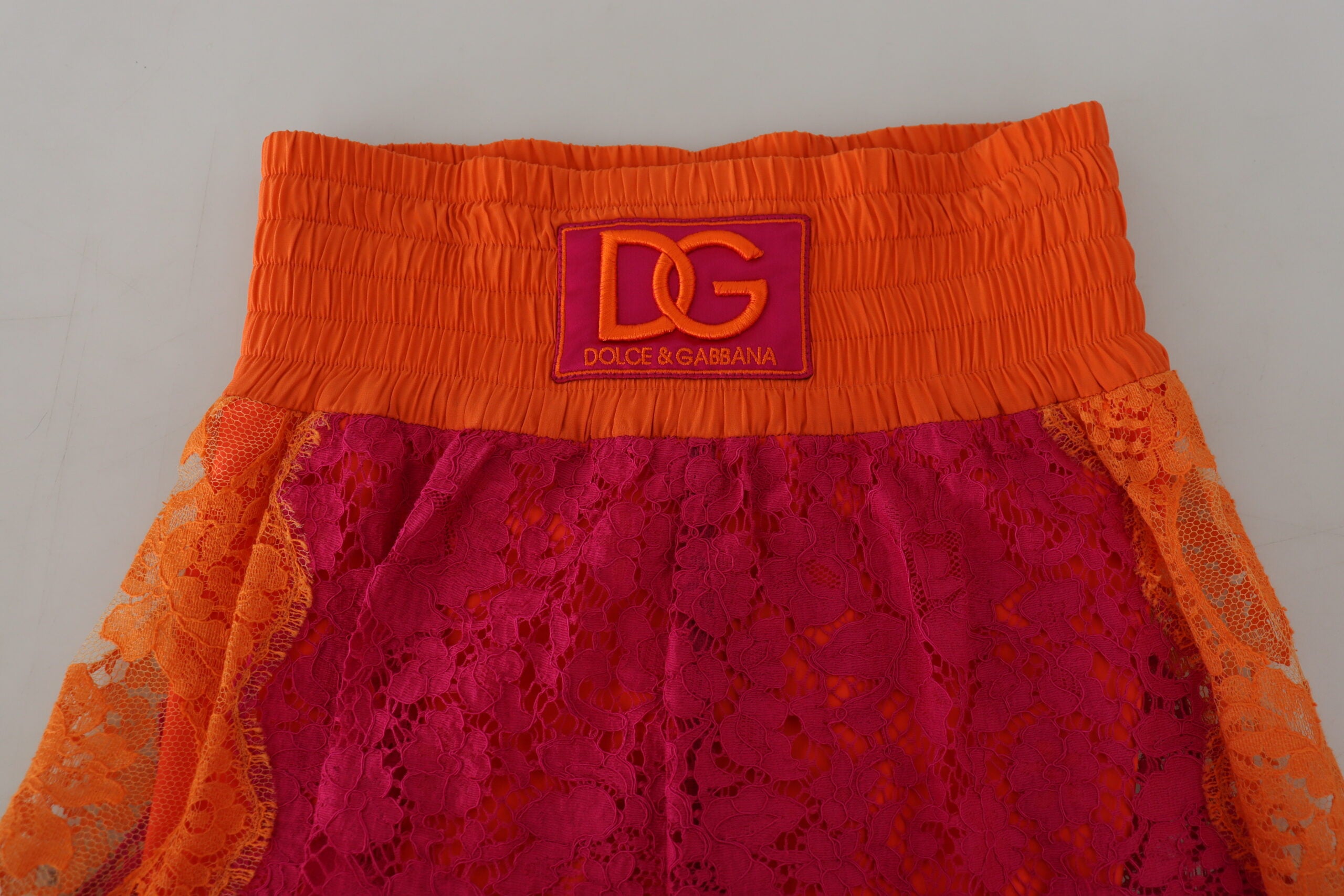 Dolce & Gabbana Pink Orange Lace Cotton High Waist Shorts-4