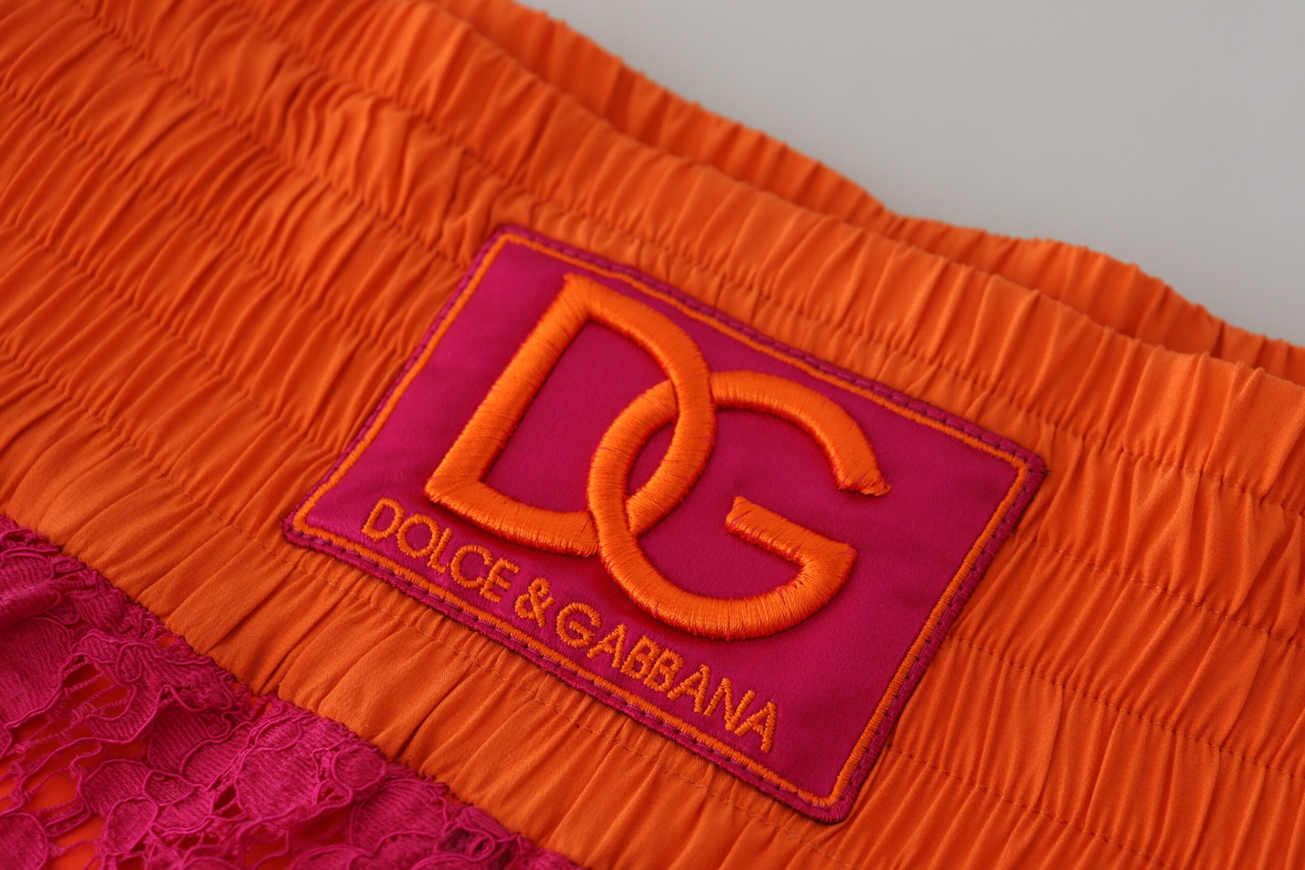 Dolce & Gabbana Pink Orange Lace Cotton High Waist Shorts-5