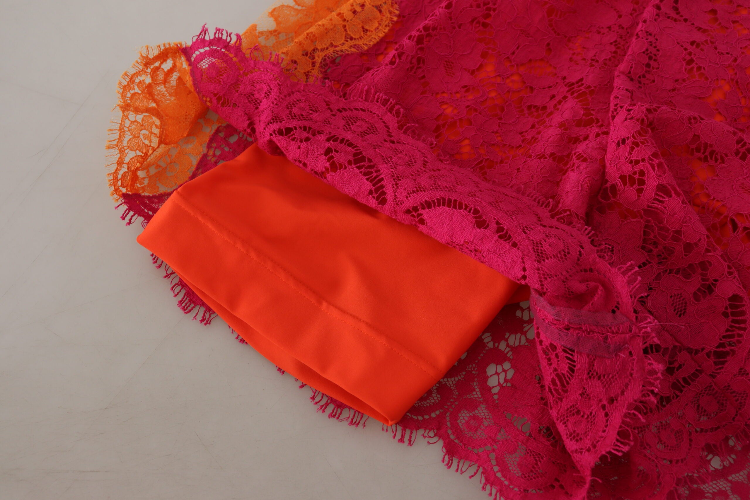 Dolce & Gabbana Pink Orange Lace Cotton High Waist Shorts-6