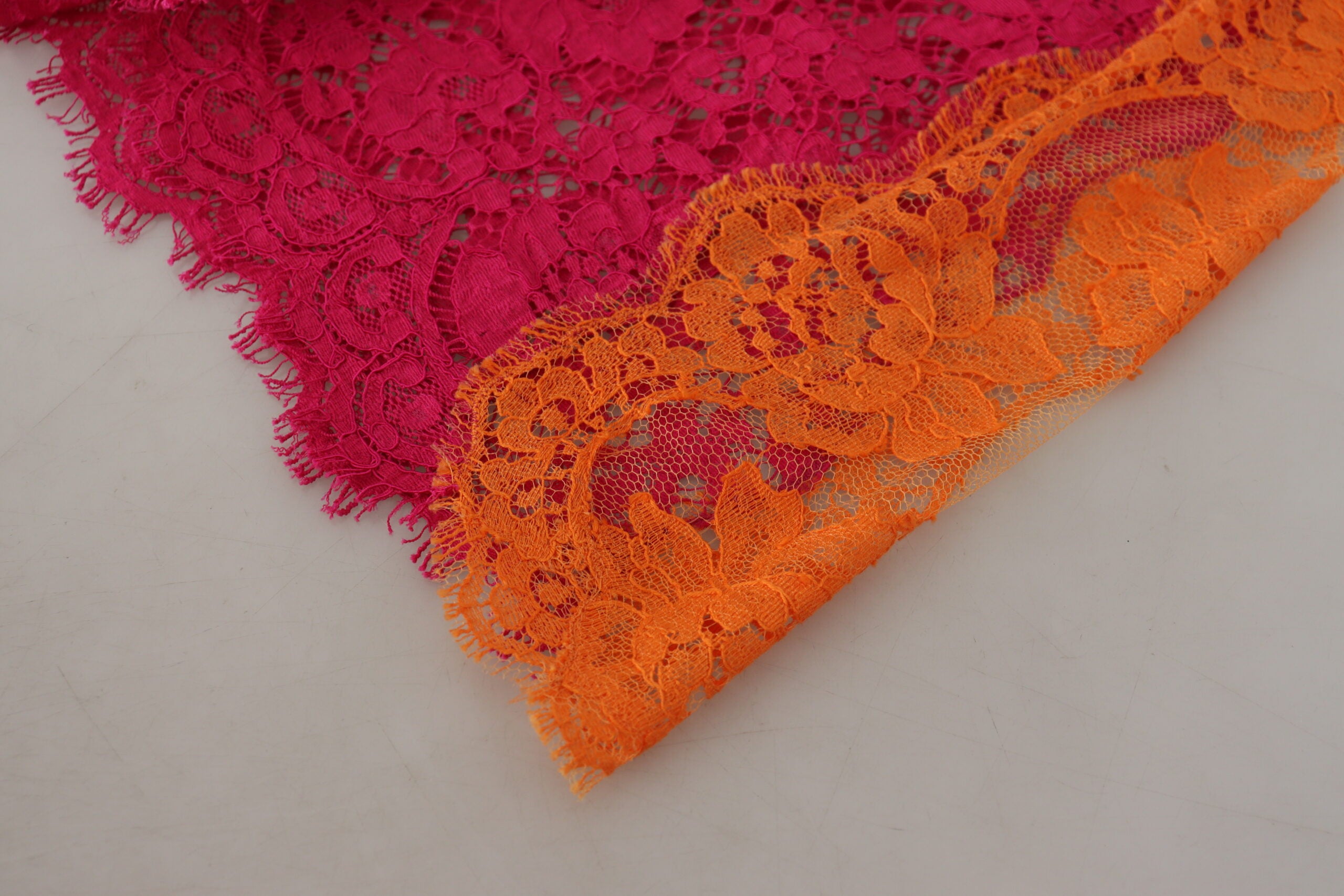 Dolce & Gabbana Pink Orange Lace Cotton High Waist Shorts-7