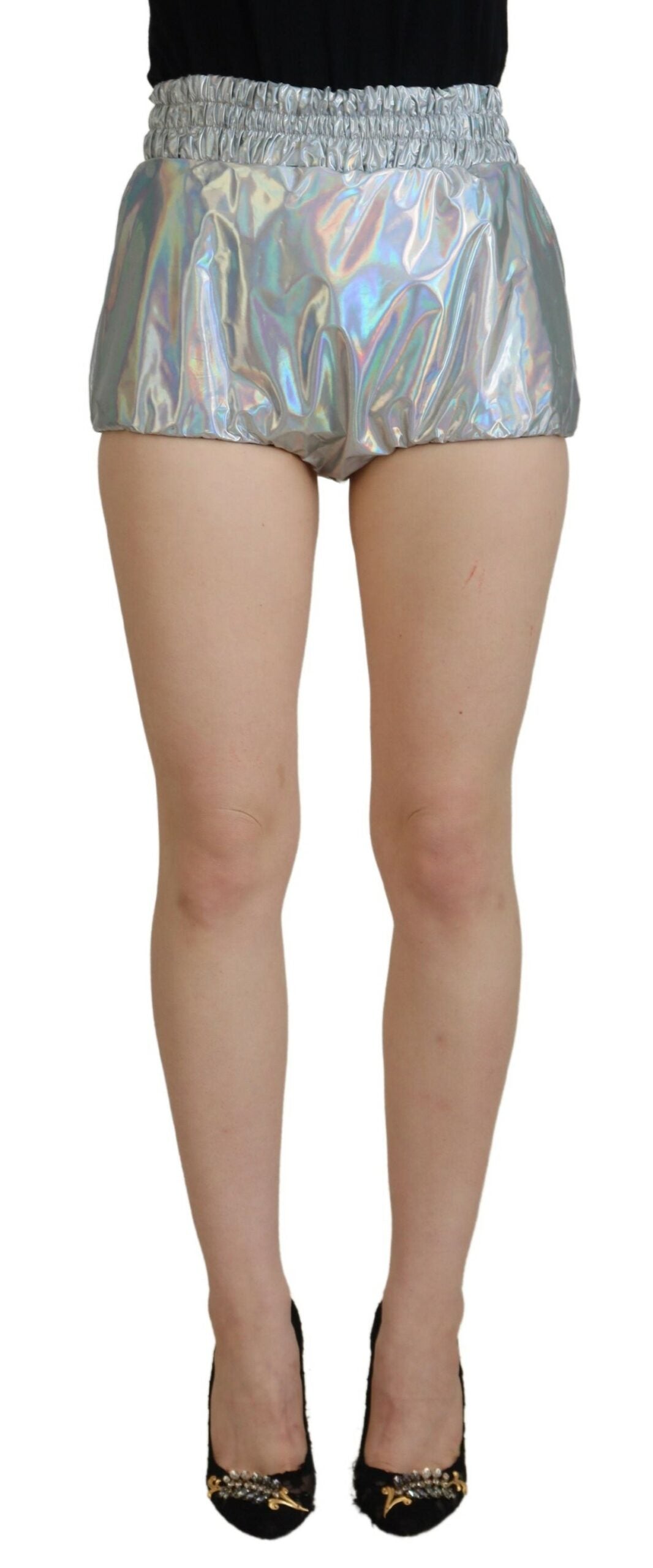 Dolce & Gabbana Silver holographic high-waisted hotpants shorts-1