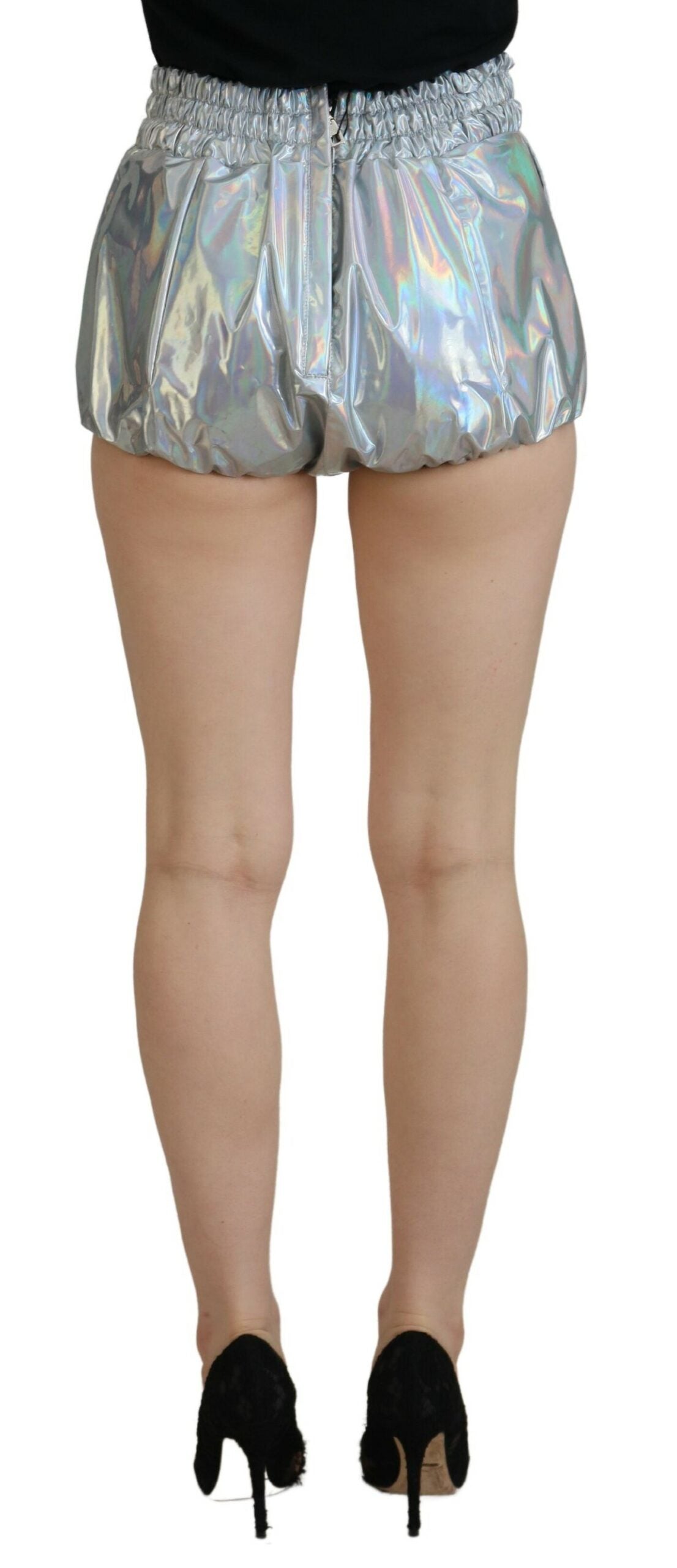 Dolce & Gabbana Silver holographic high-waisted hotpants shorts-3