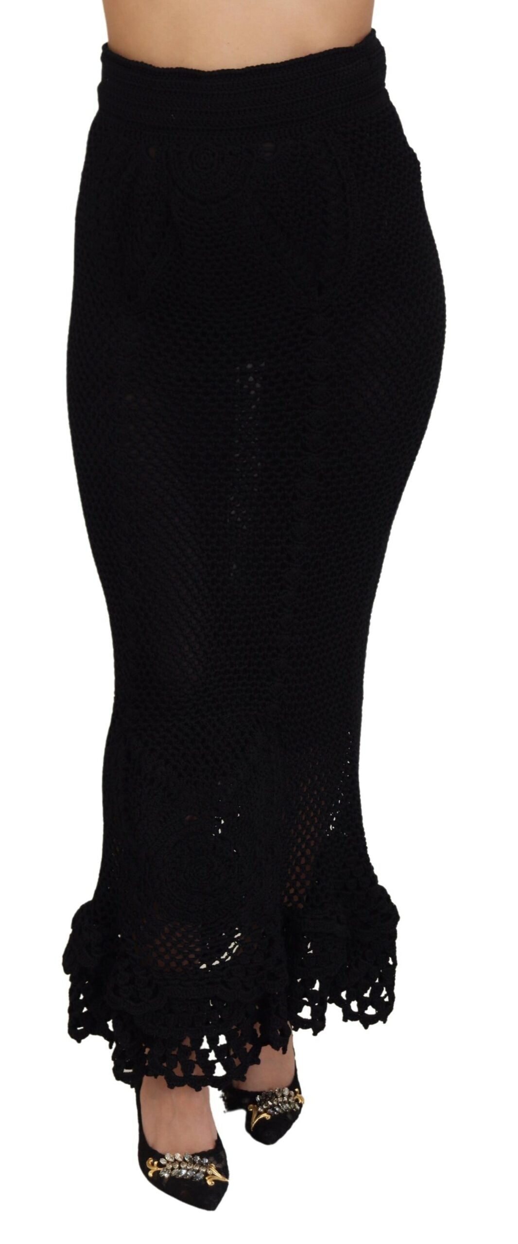 Dolce & Gabbana Black Cotton Knit High Waisted Mermaid Skirt