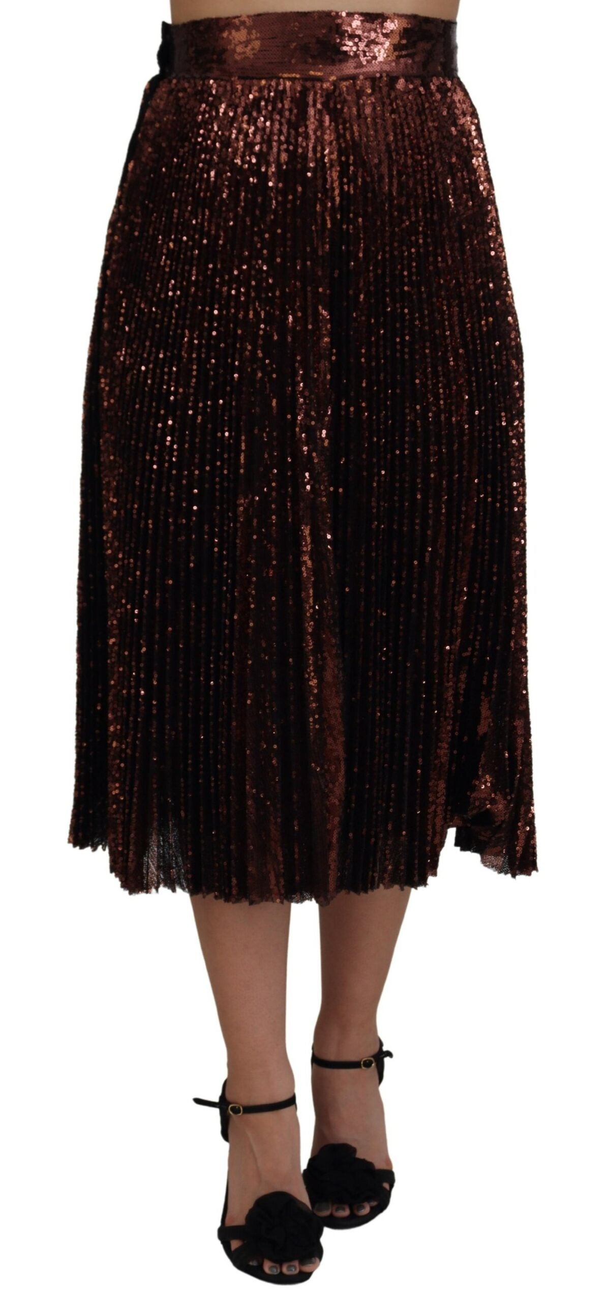 Dolce & Gabbana bronze-colored maxi skirt with high waist and sequin trim