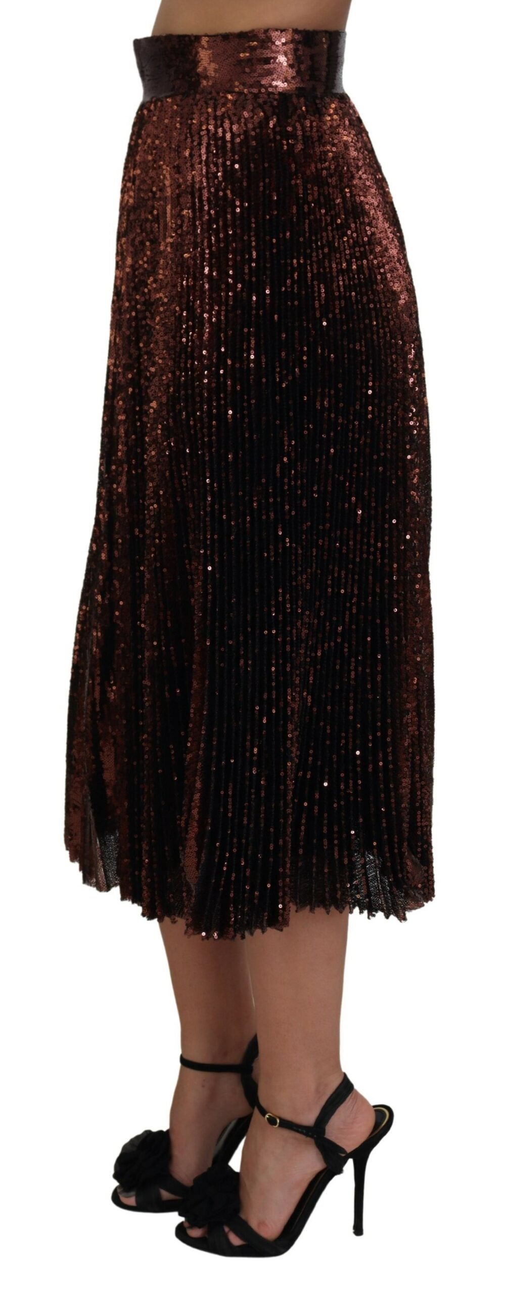 Dolce & Gabbana bronze-colored maxi skirt with high waist and sequin trim-2