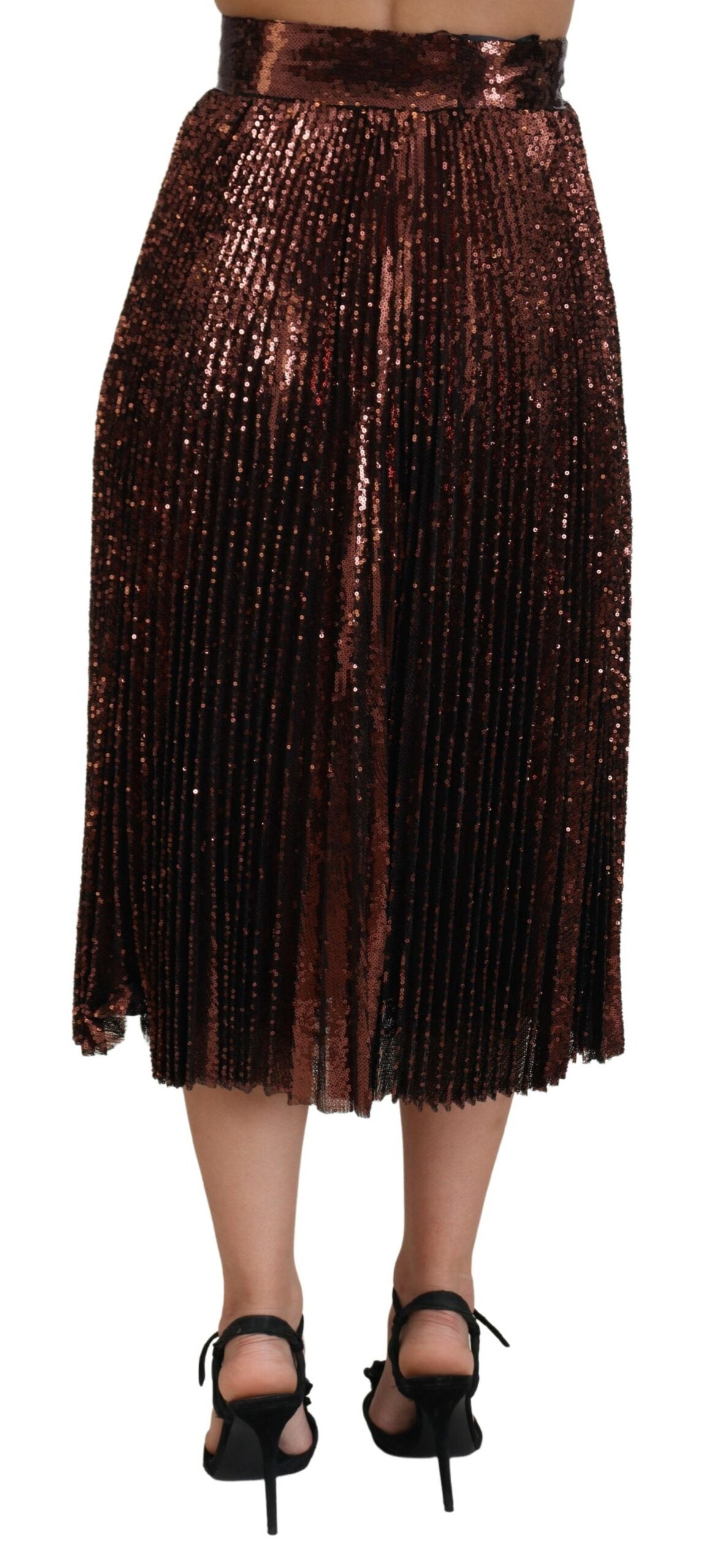 Dolce & Gabbana bronze-colored maxi skirt with high waist and sequin trim-3