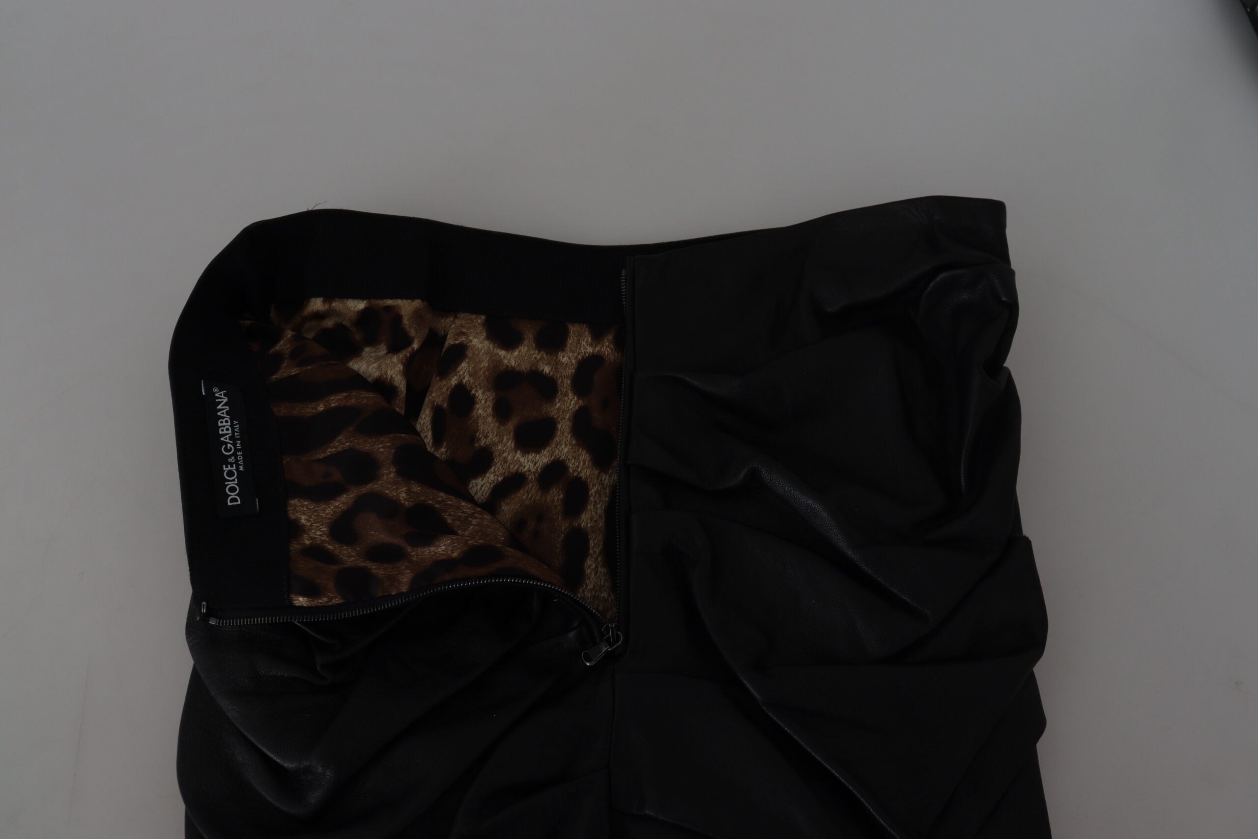 Dolce & Gabbana Black A-Line Lambskin Mini Skirt-4
