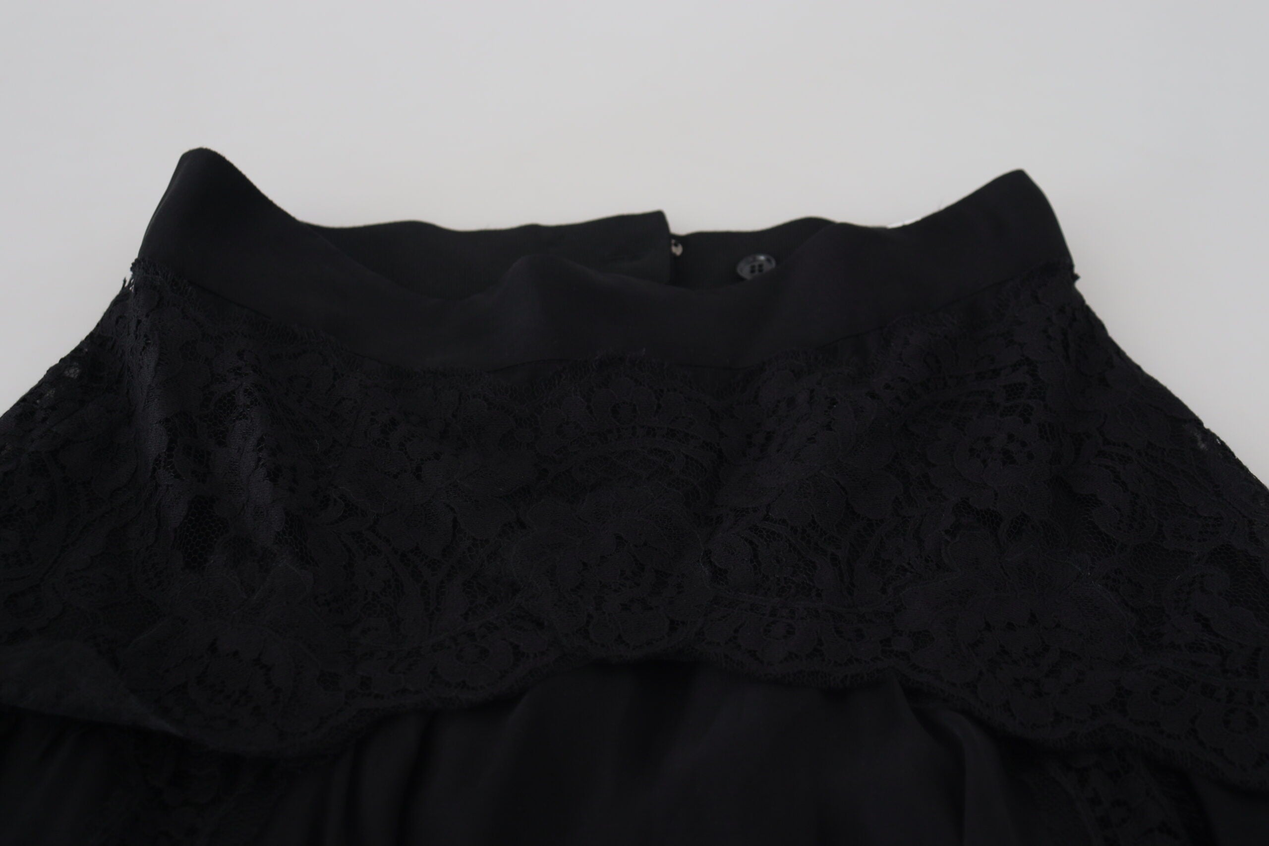 Dolce & Gabbana Black Silk Lace Trim High Waist Midi Skirt-4