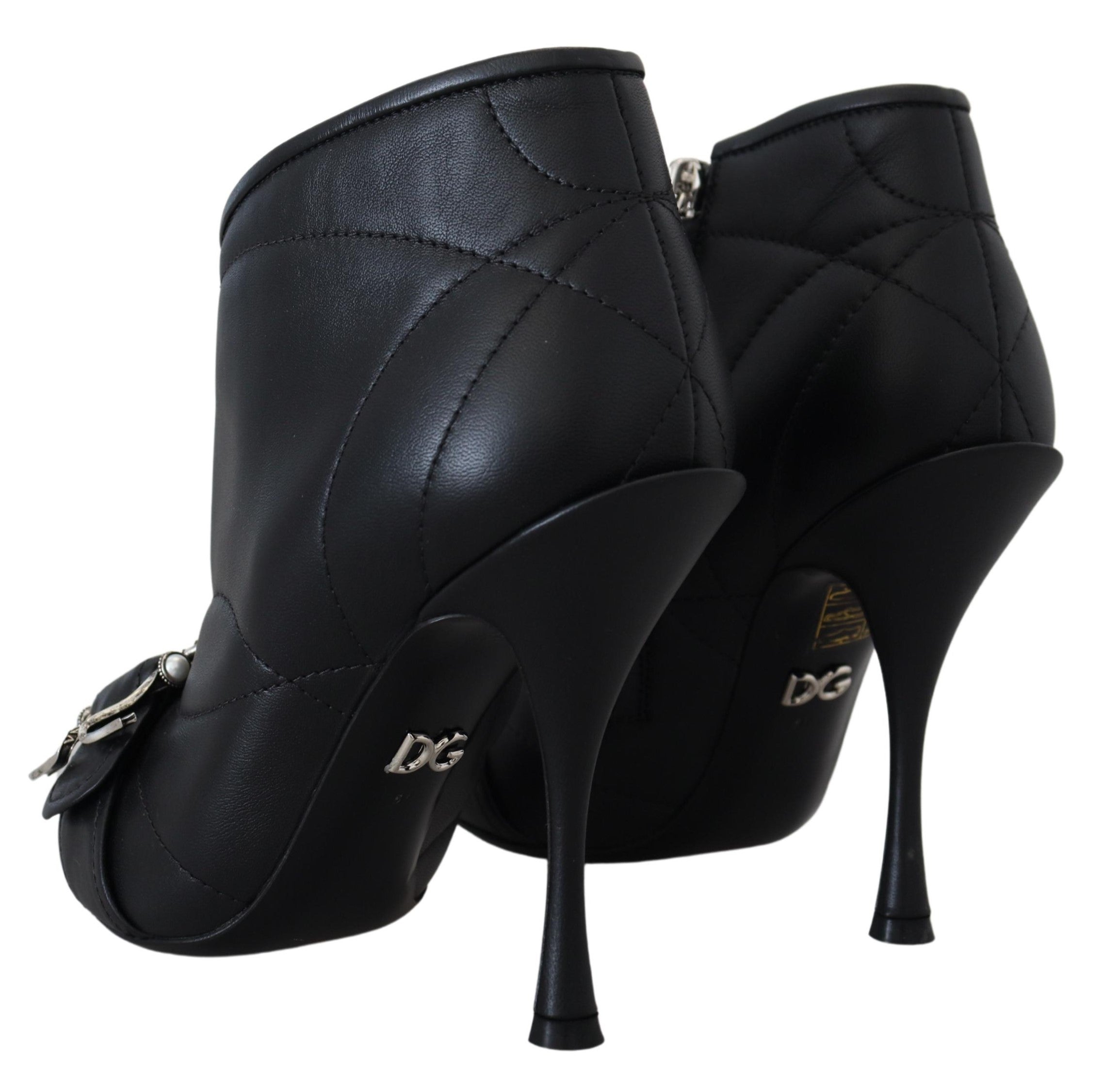 Dolce & Gabbana Black Devotion Quilted Ankle Boots with Buckle Shoes-4