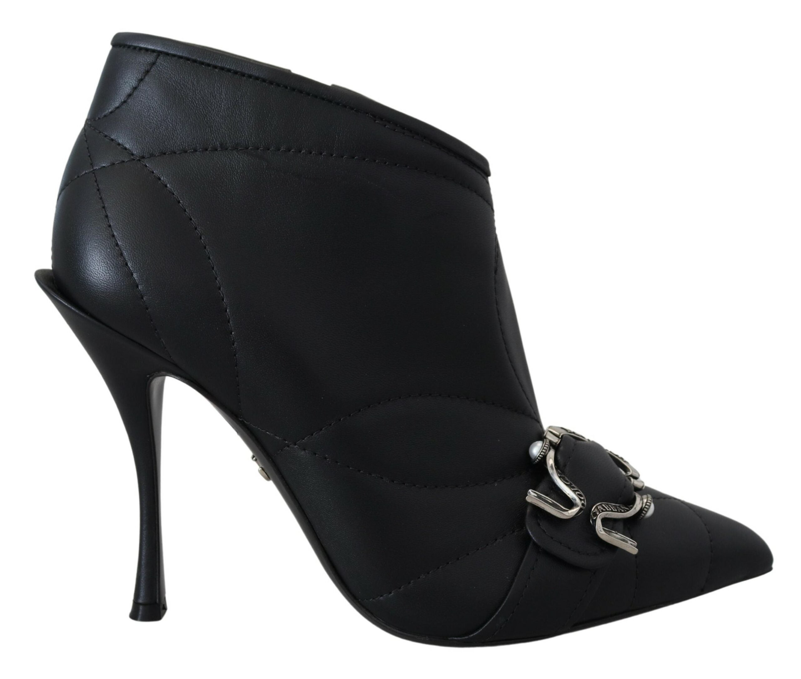 Dolce & Gabbana Black Devotion Quilted Ankle Boots with Buckle Shoes-1