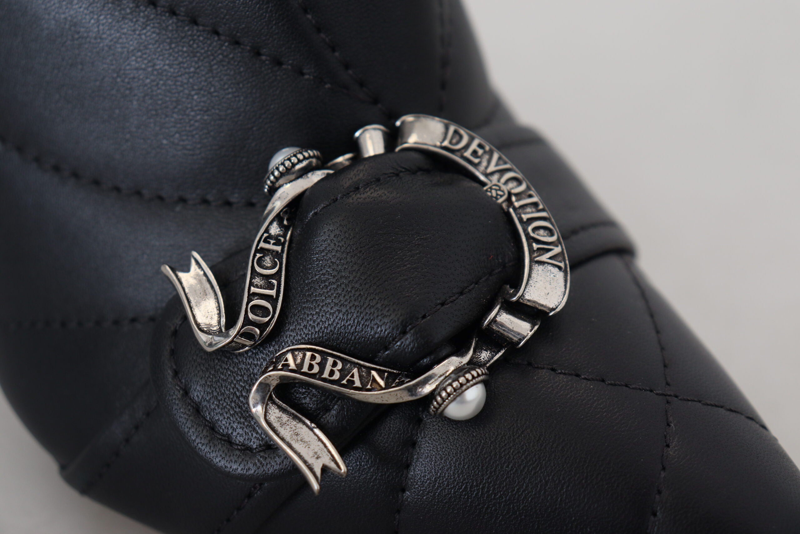 Dolce & Gabbana Black Devotion Quilted Ankle Boots with Buckle Shoes-7