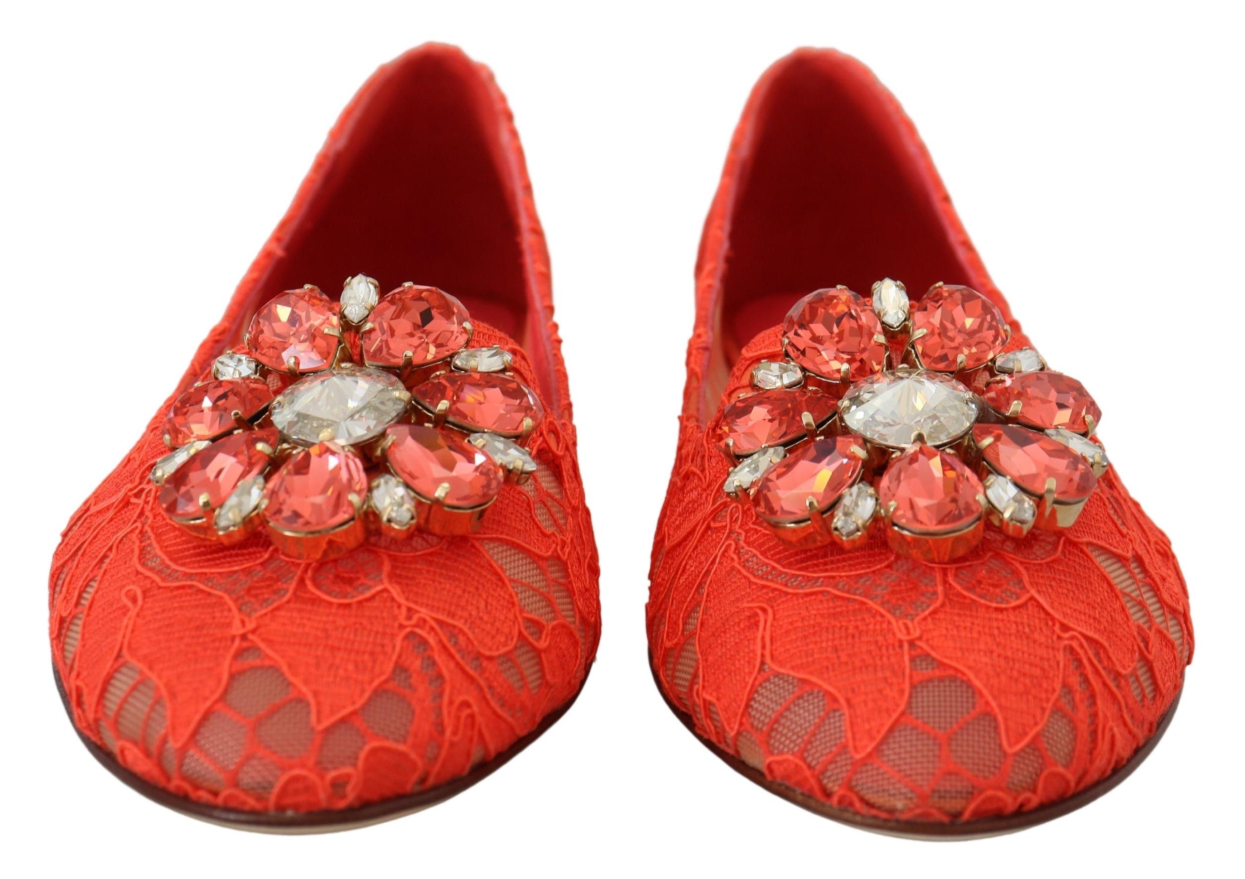 Dolce & Gabbana Rot Taormina Spitze Kristalle Ballett Flats Schuhe-2