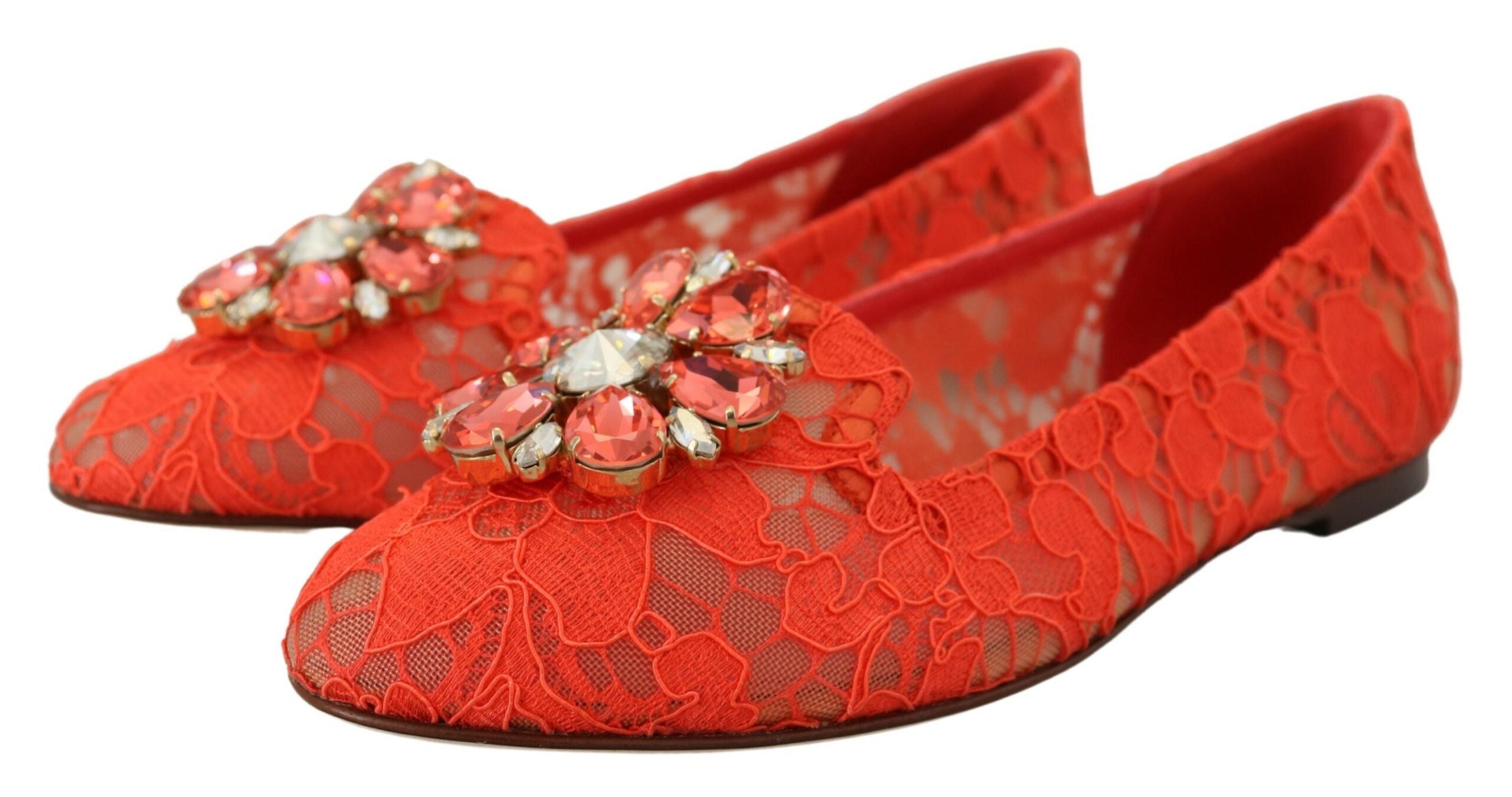 Dolce & Gabbana Rot Taormina Spitze Kristalle Ballett Flats Schuhe-3