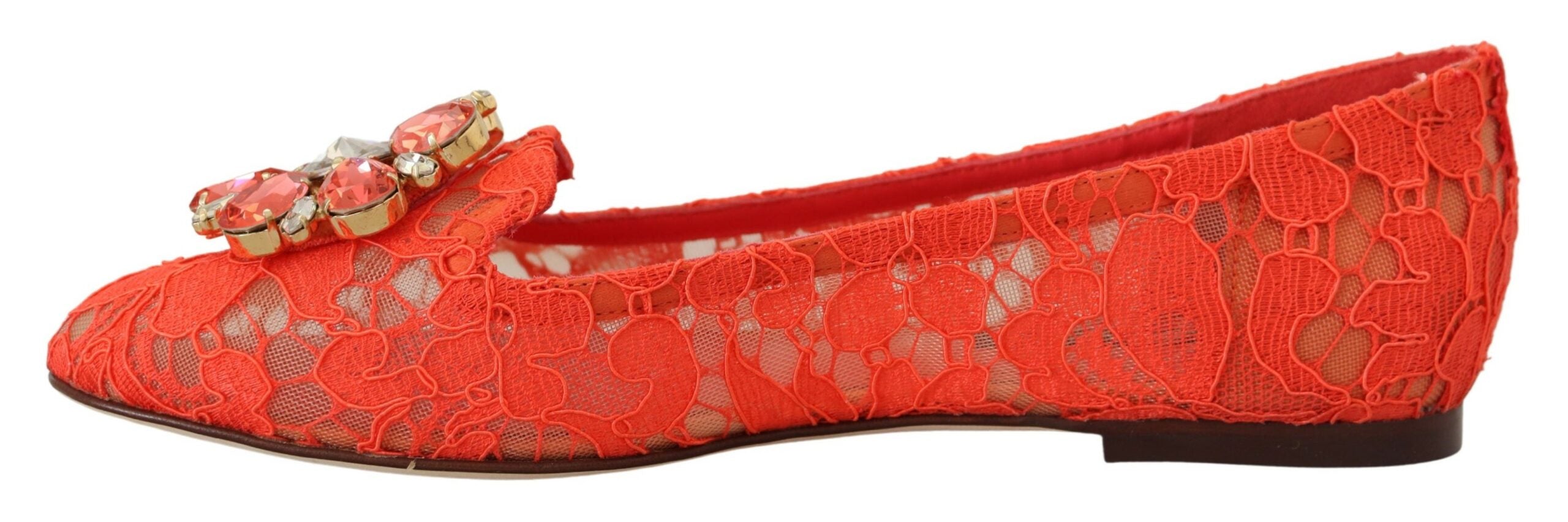 Dolce & Gabbana Rot Taormina Spitze Kristalle Ballett Flats Schuhe-5
