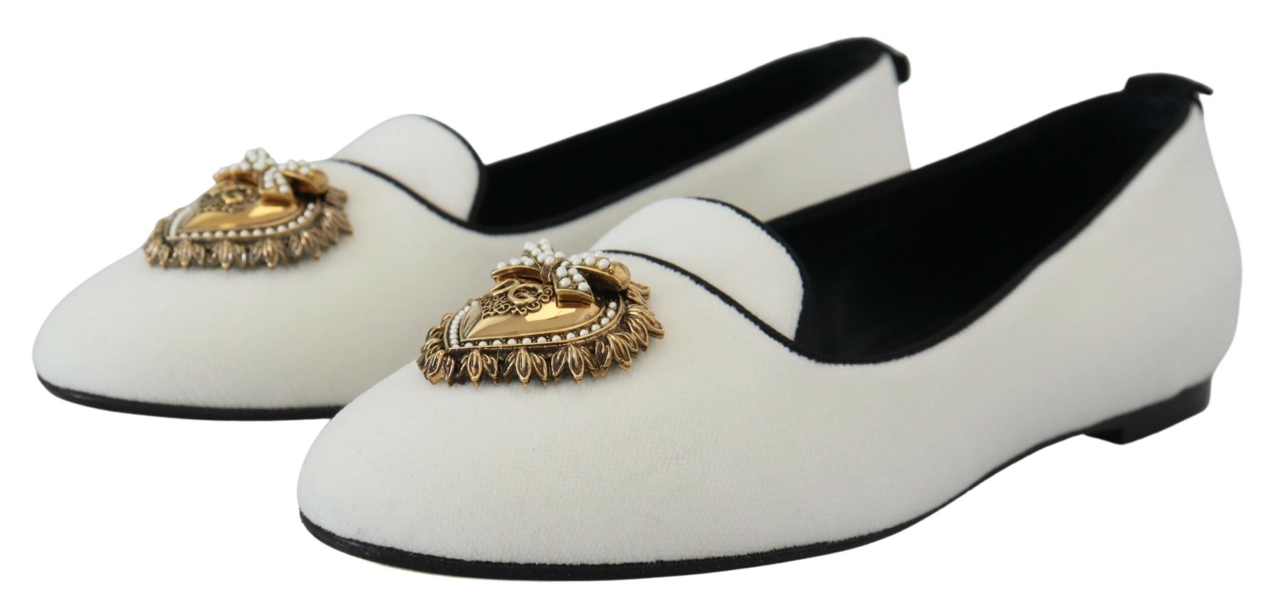 Dolce & Gabbana White Velvet Slip-On Loafers and Flats-4