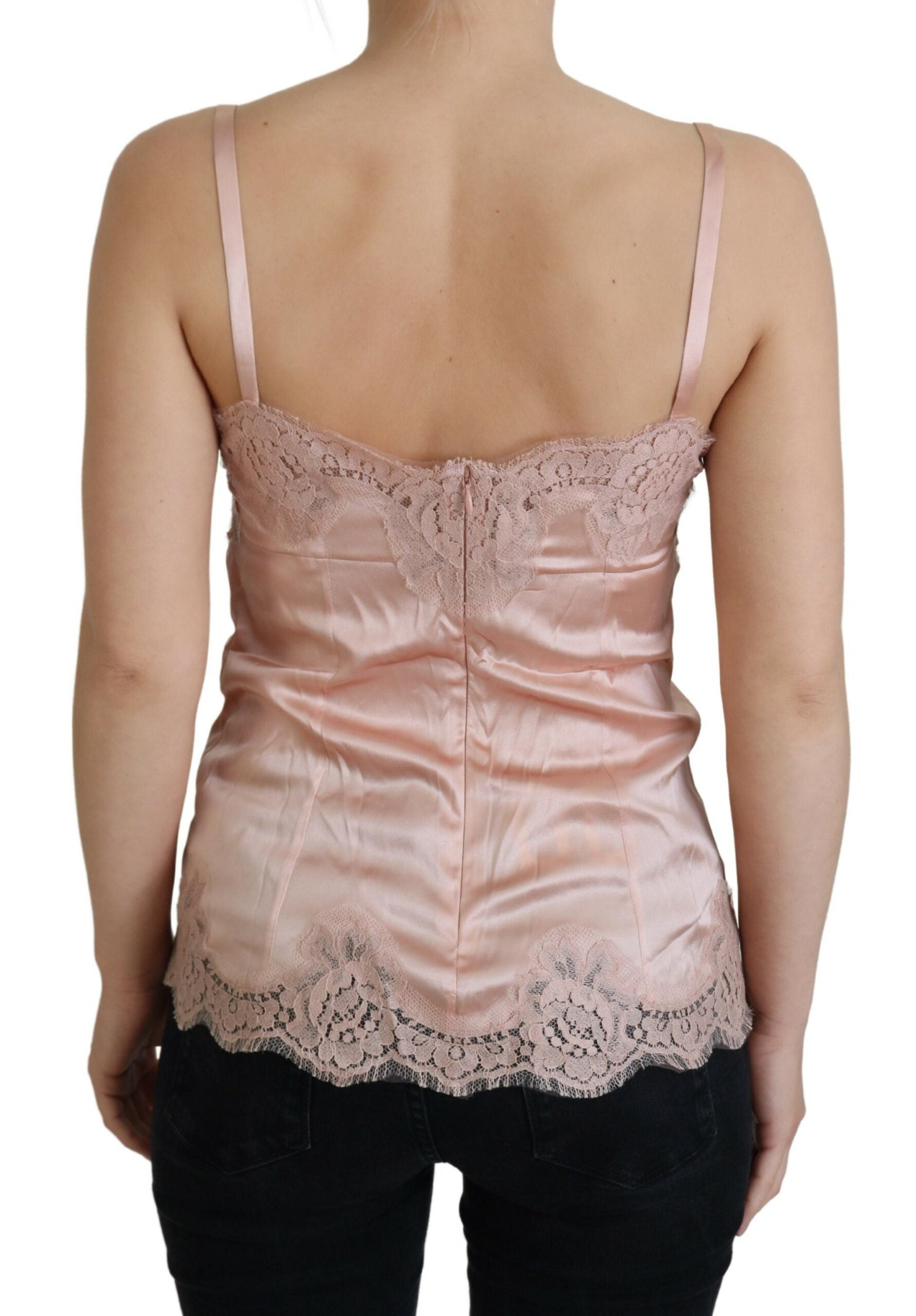 Dolce & Gabbana Pink Satin Lace Rose Tank Top Lingerie-3
