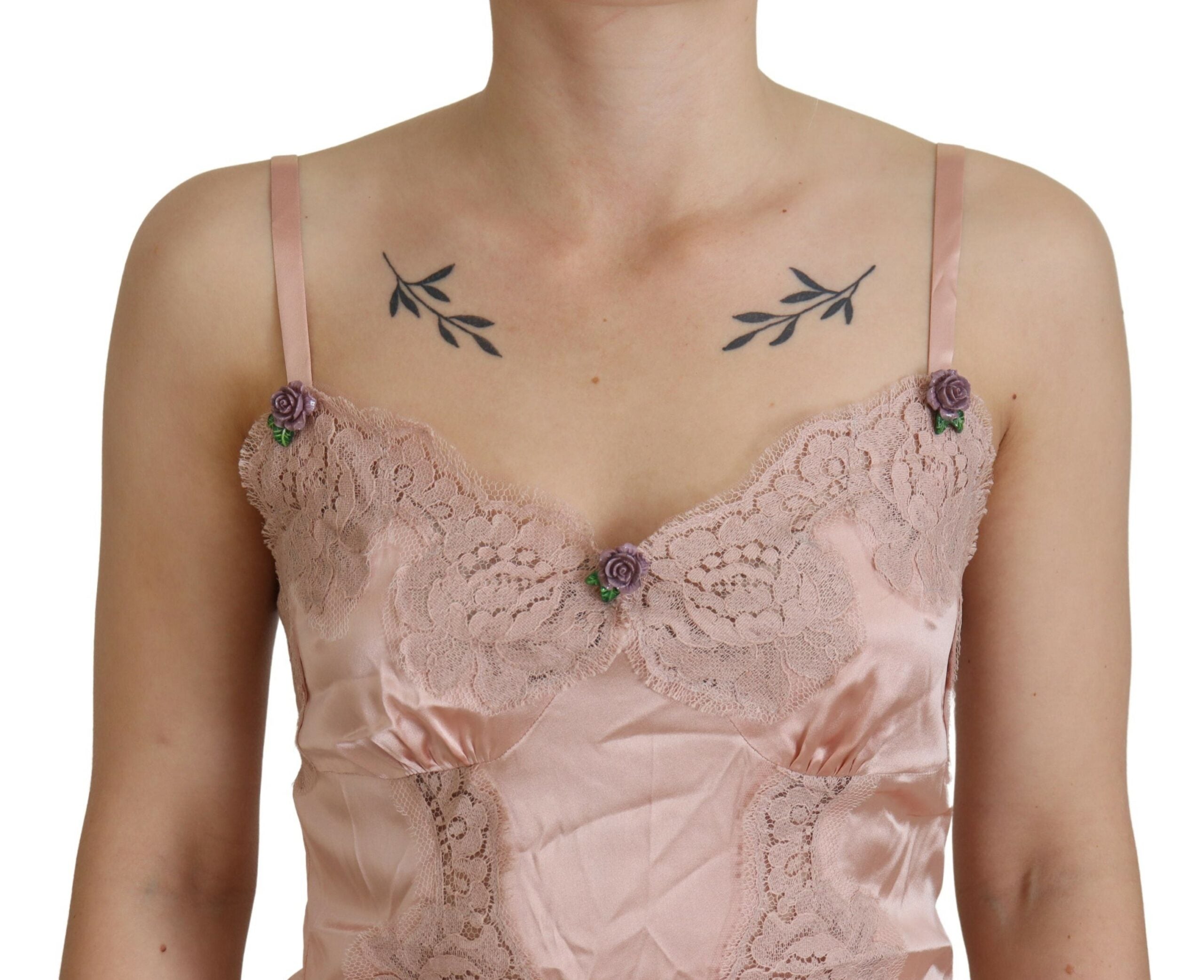 Dolce & Gabbana Pink Satin Lace Rose Tank Top Lingerie-4