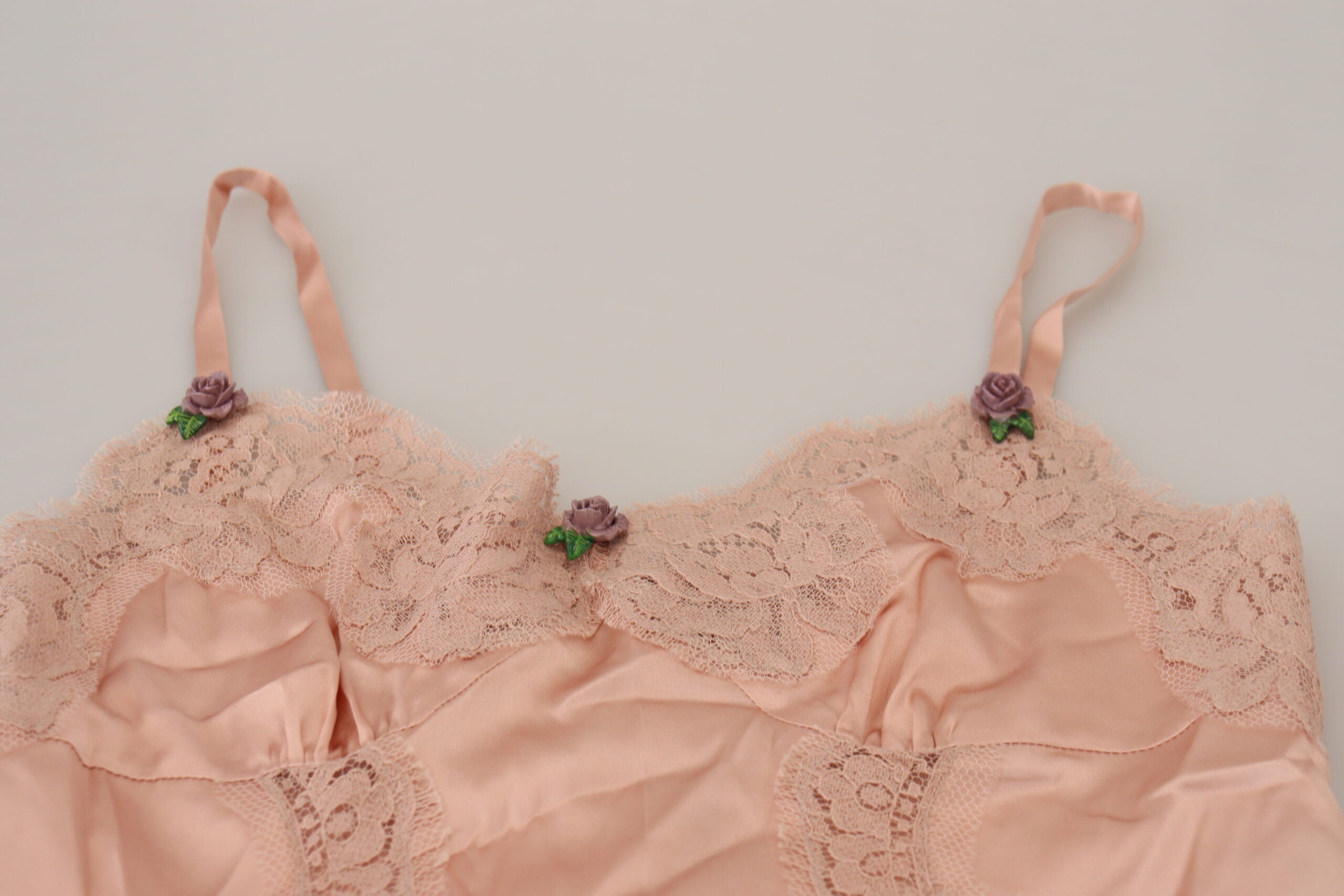 Dolce & Gabbana Pink Satin Lace Rose Tank Top Lingerie-5