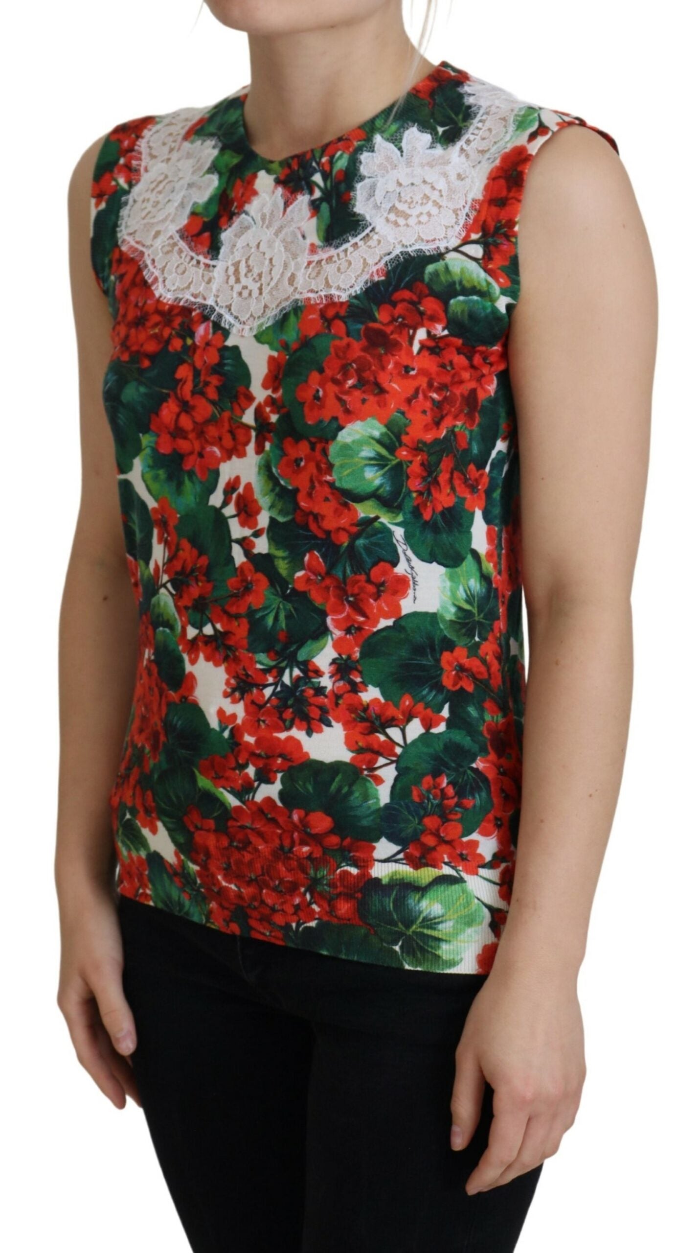 Top de lana con estampado floral blanco y encaje de Dolce & Gabbana-2