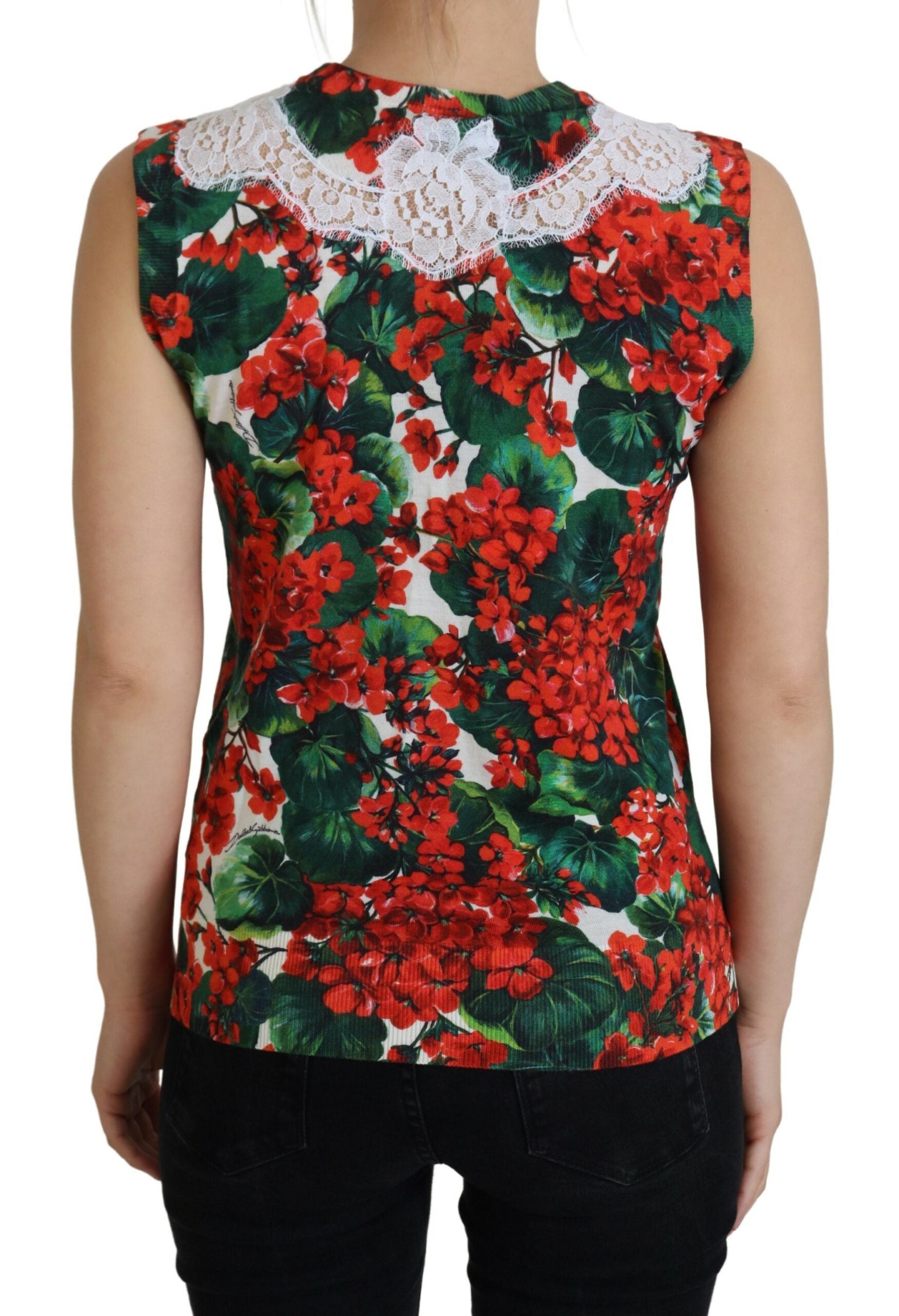 Top de lana con estampado floral blanco y encaje de Dolce & Gabbana-3