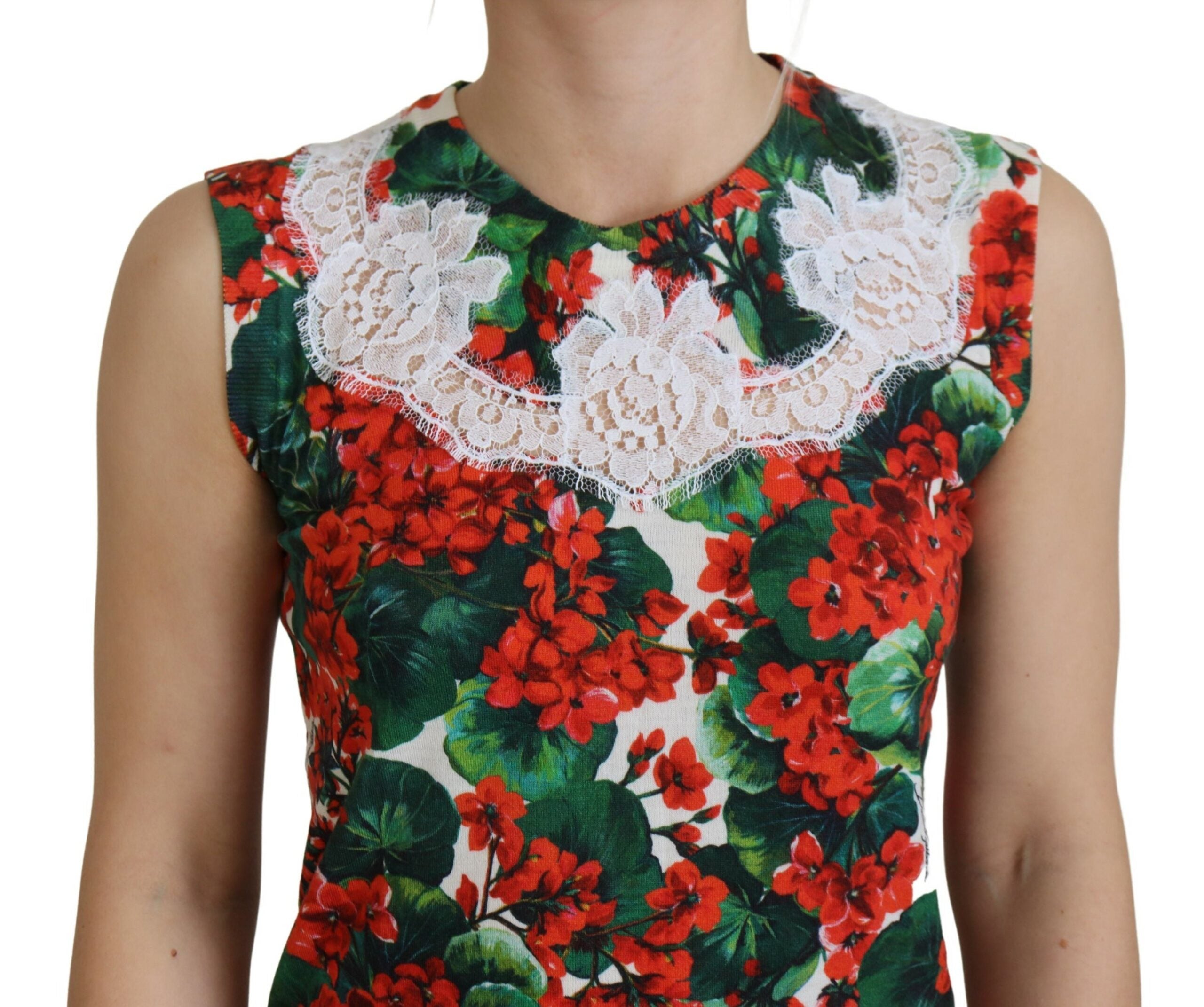 Top de lana con estampado floral blanco y encaje de Dolce & Gabbana-4