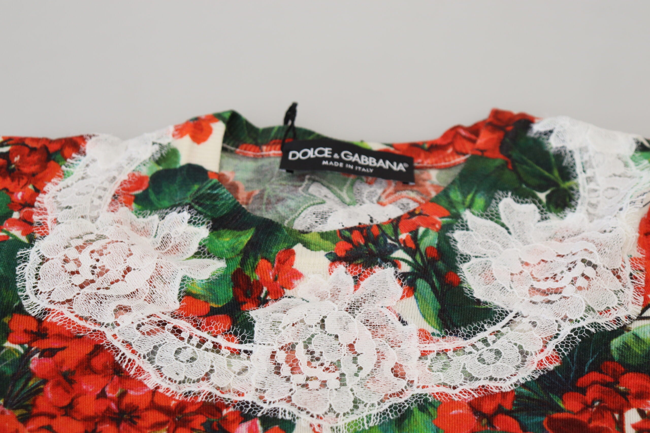 Top de lana con estampado floral blanco y encaje de Dolce & Gabbana-5