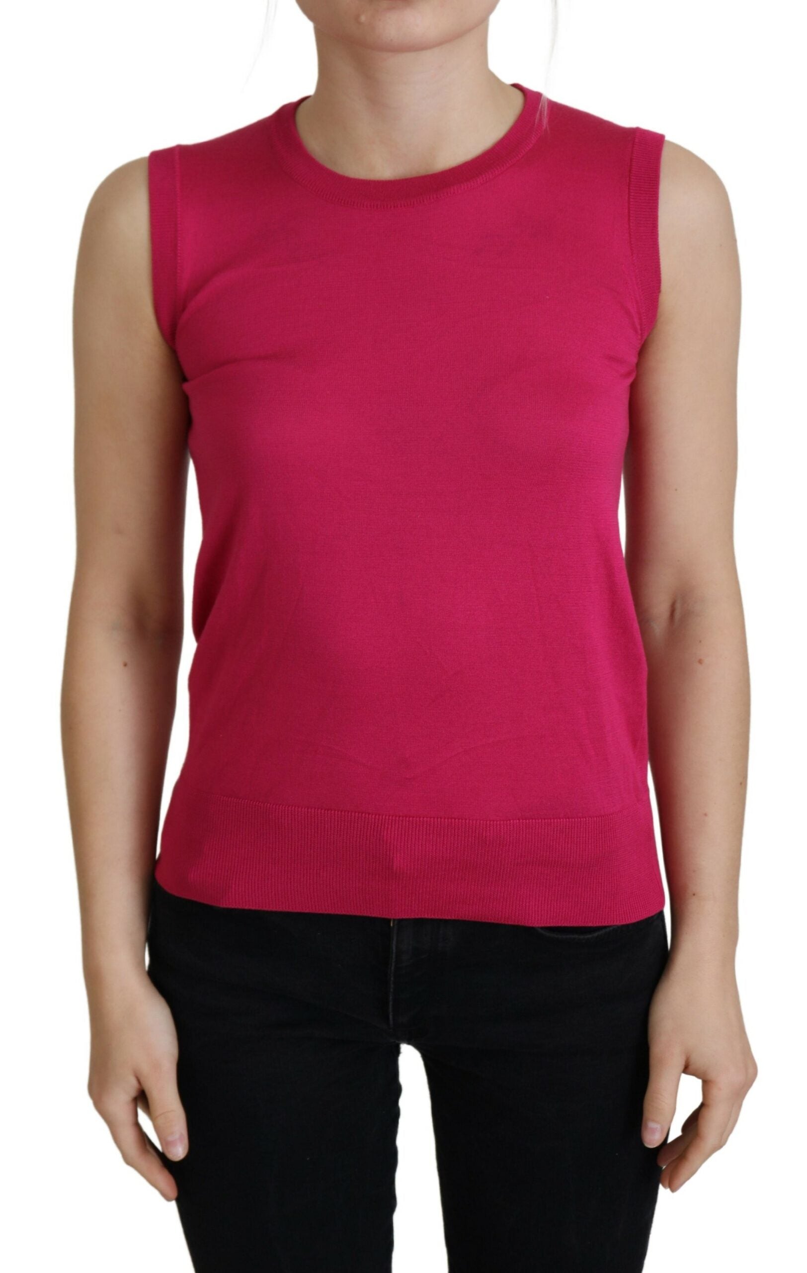 Suéter de cuello redondo y chaleco de seda rosa de Dolce & Gabbana-1
