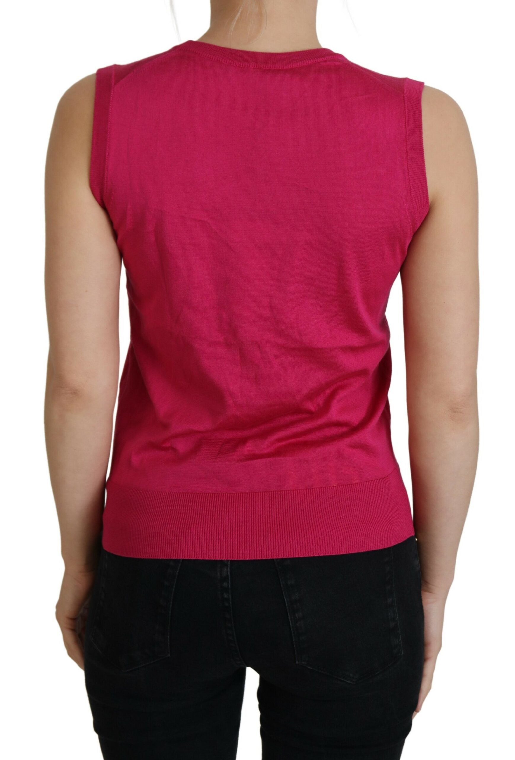 Suéter de cuello redondo y chaleco de seda rosa de Dolce & Gabbana-3