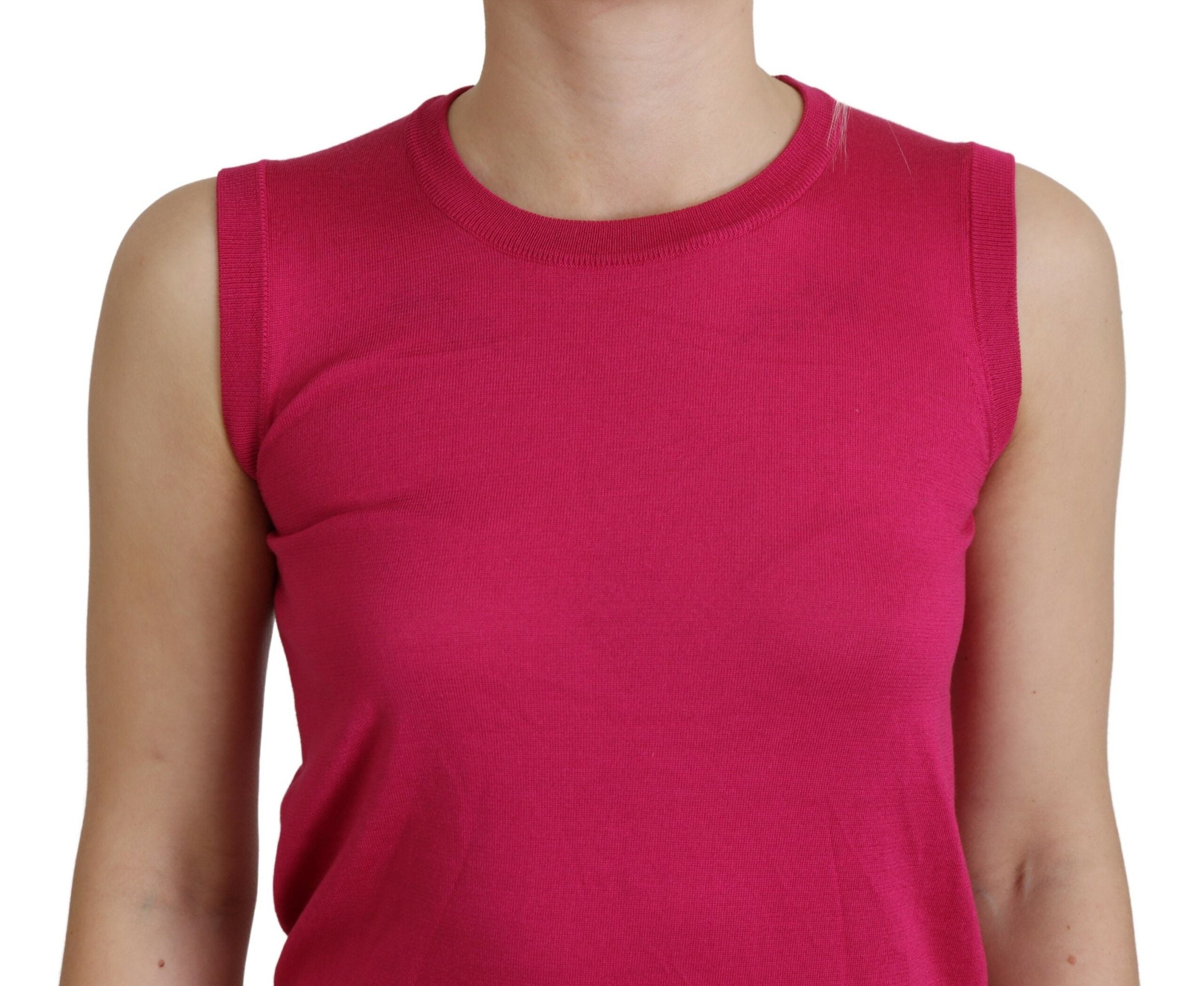Suéter de cuello redondo y chaleco de seda rosa de Dolce & Gabbana-4