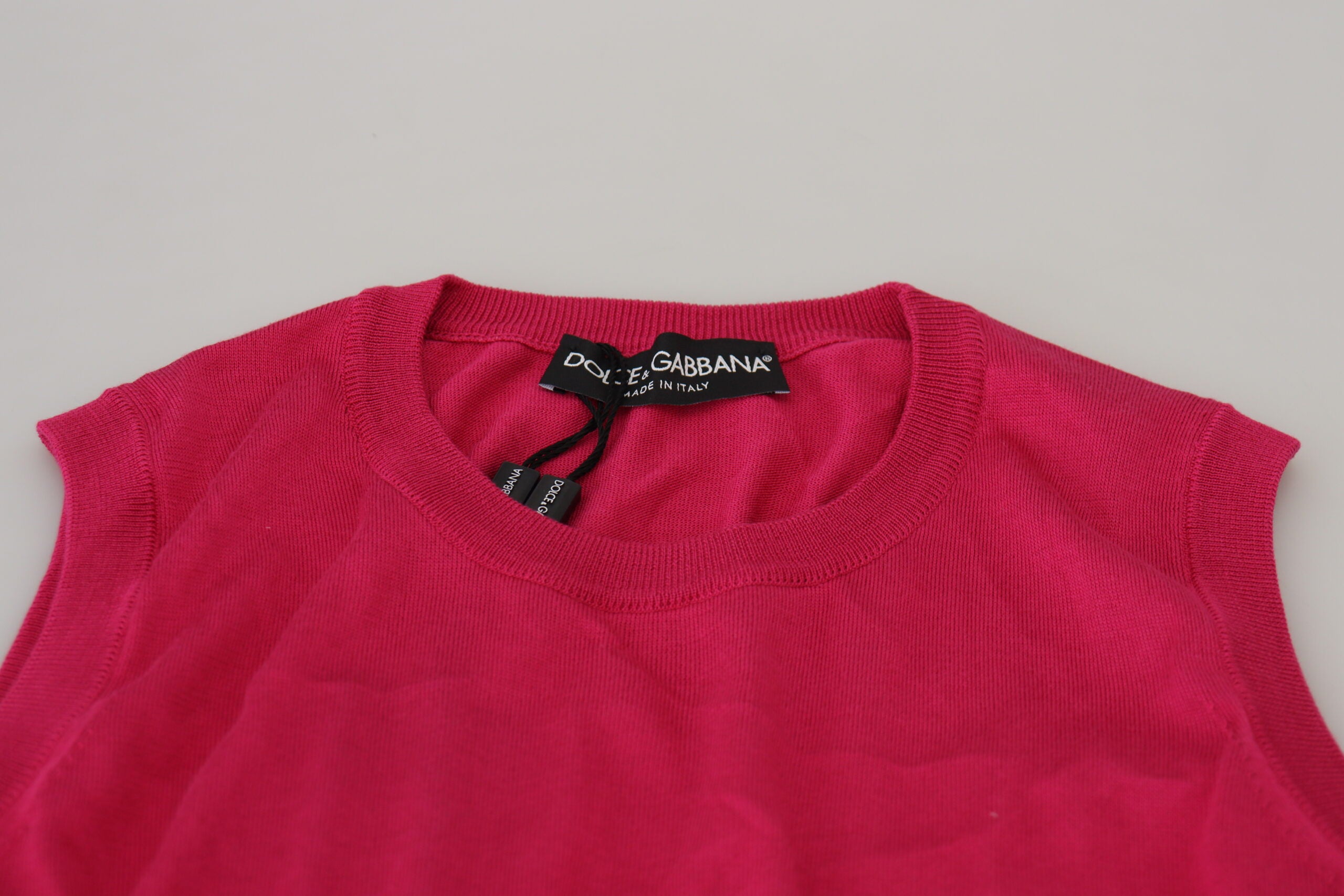 Suéter de cuello redondo y chaleco de seda rosa de Dolce & Gabbana-5