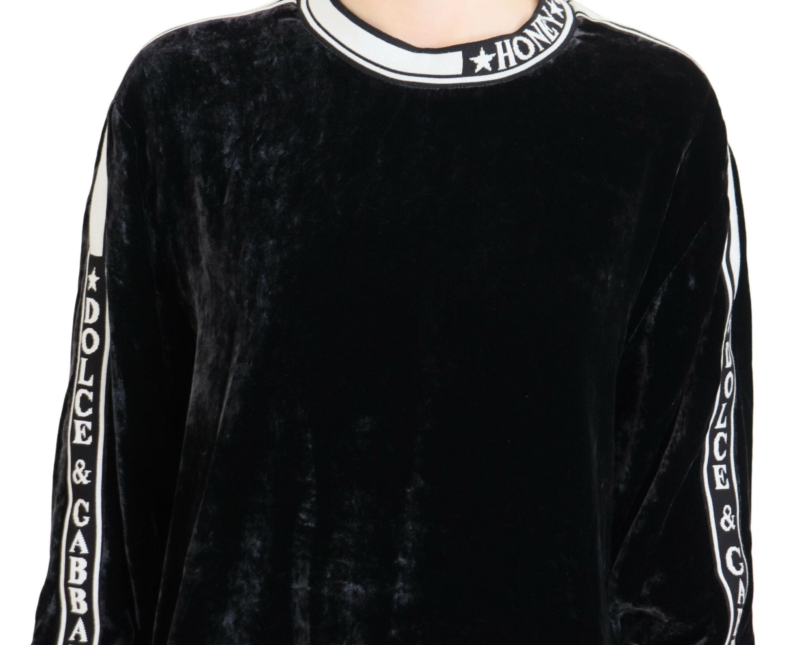 Suéter de cuello redondo de terciopelo negro de Dolce & Gabbana-3