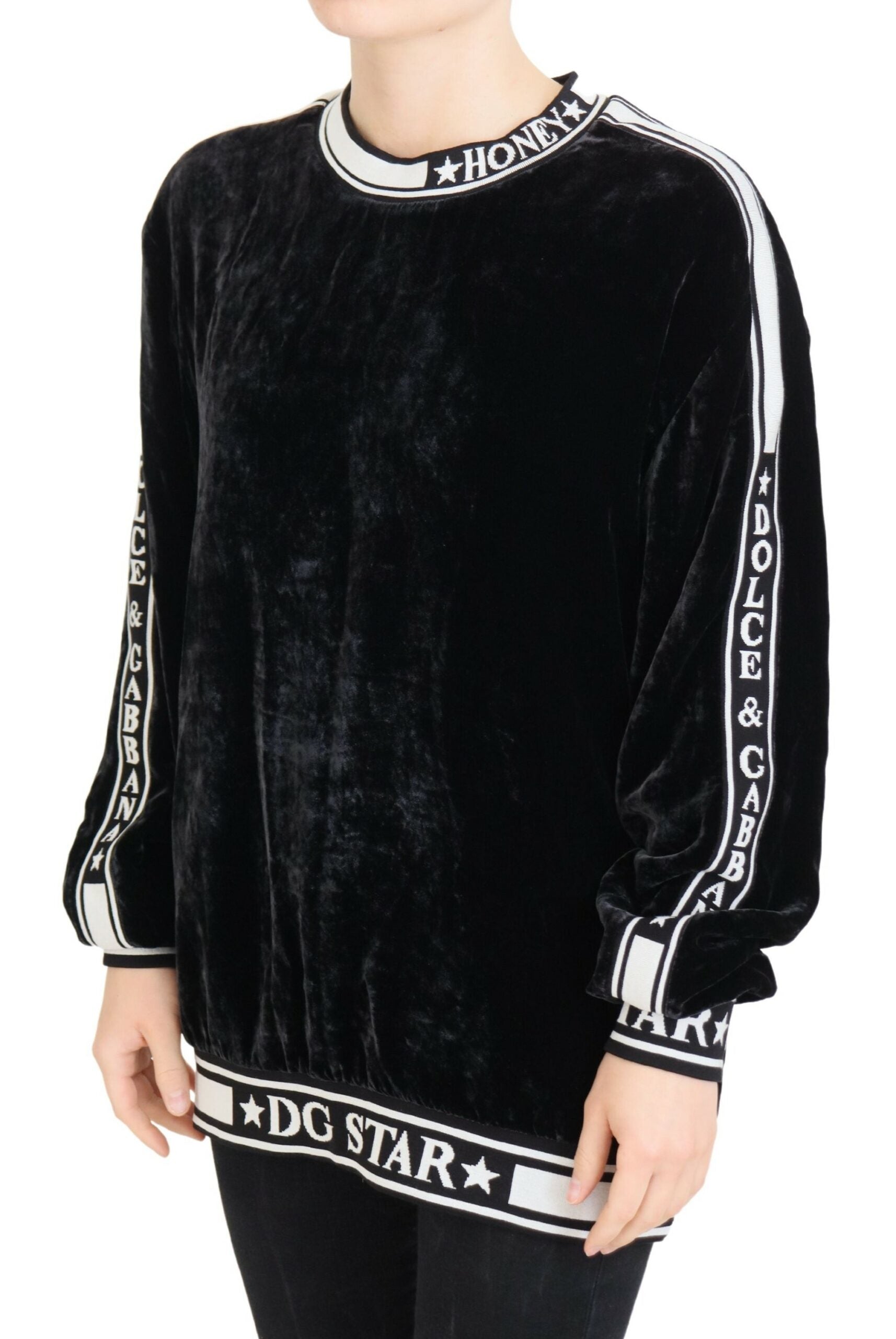 Suéter de cuello redondo de terciopelo negro de Dolce & Gabbana-5