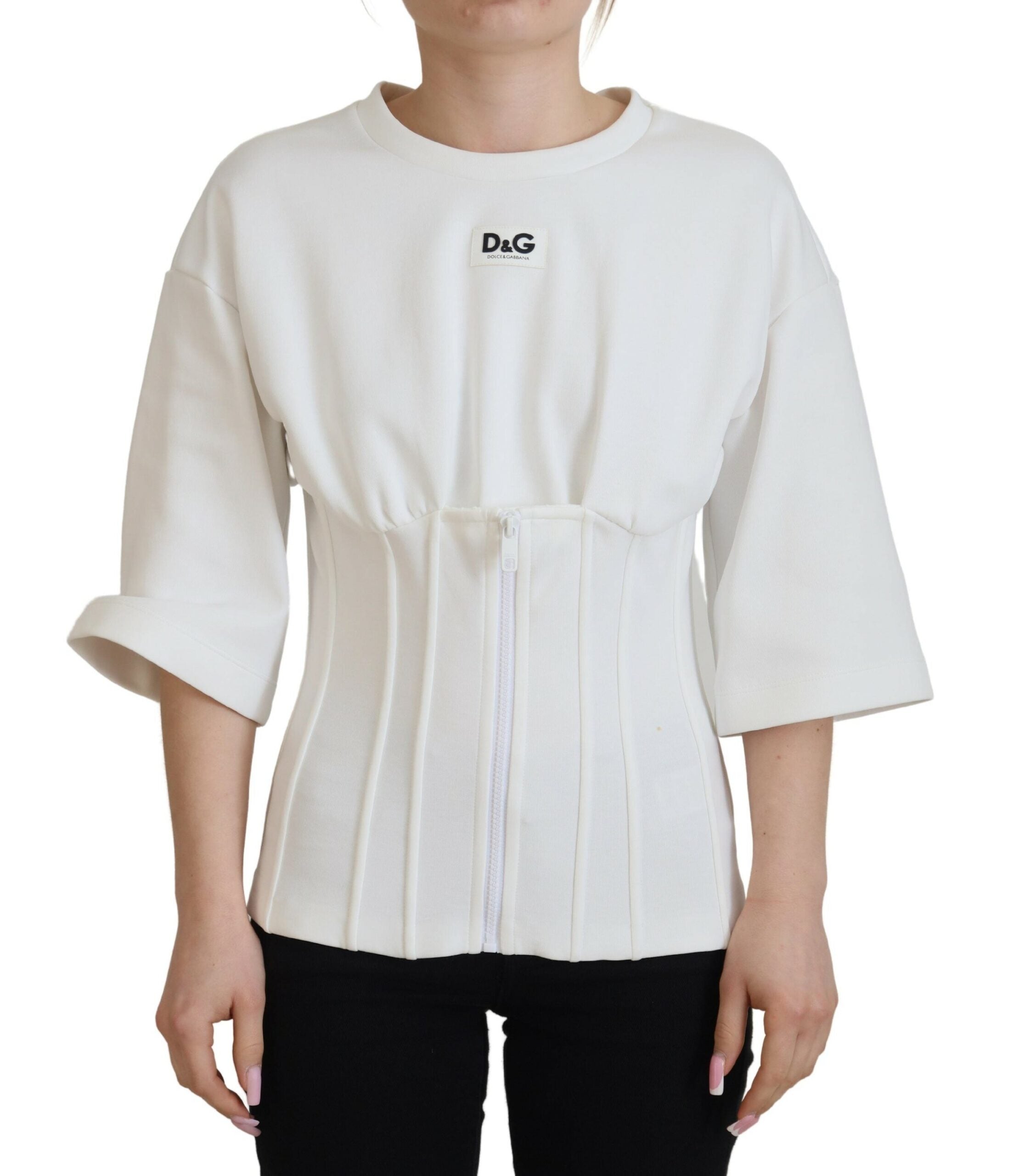 Dolce & Gabbana White Corset Stretch Cotton T-Shirt