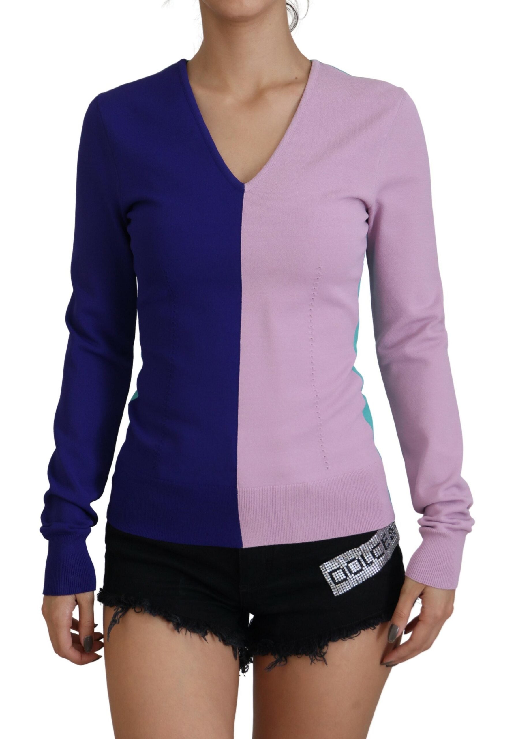 Dolce & Gabbana multicolor viscose pullover with V-neck and long sleeves-1