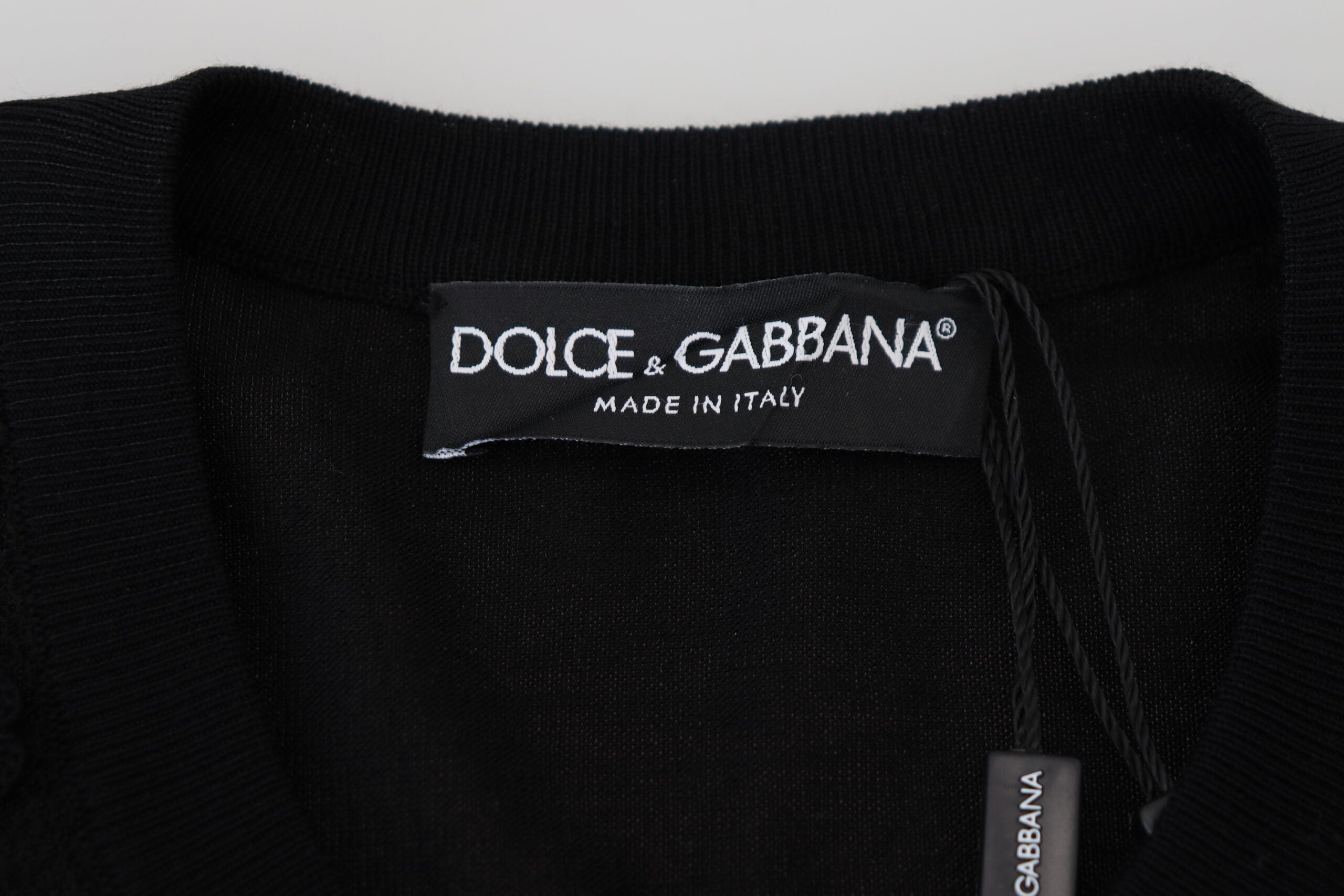 Dolce & Gabbana black knit sweater with floral lace and button placket-6