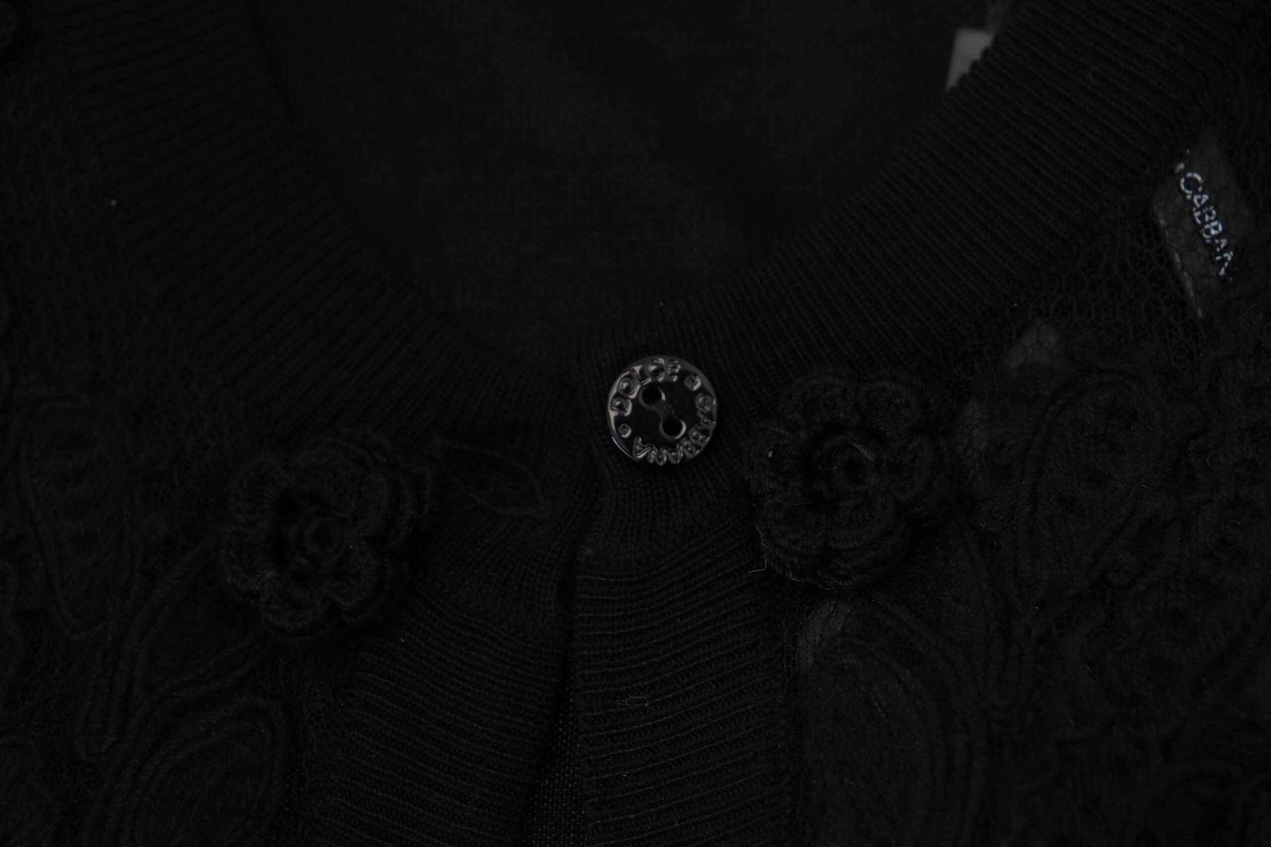 Dolce & Gabbana black knit sweater with floral lace and button placket-7