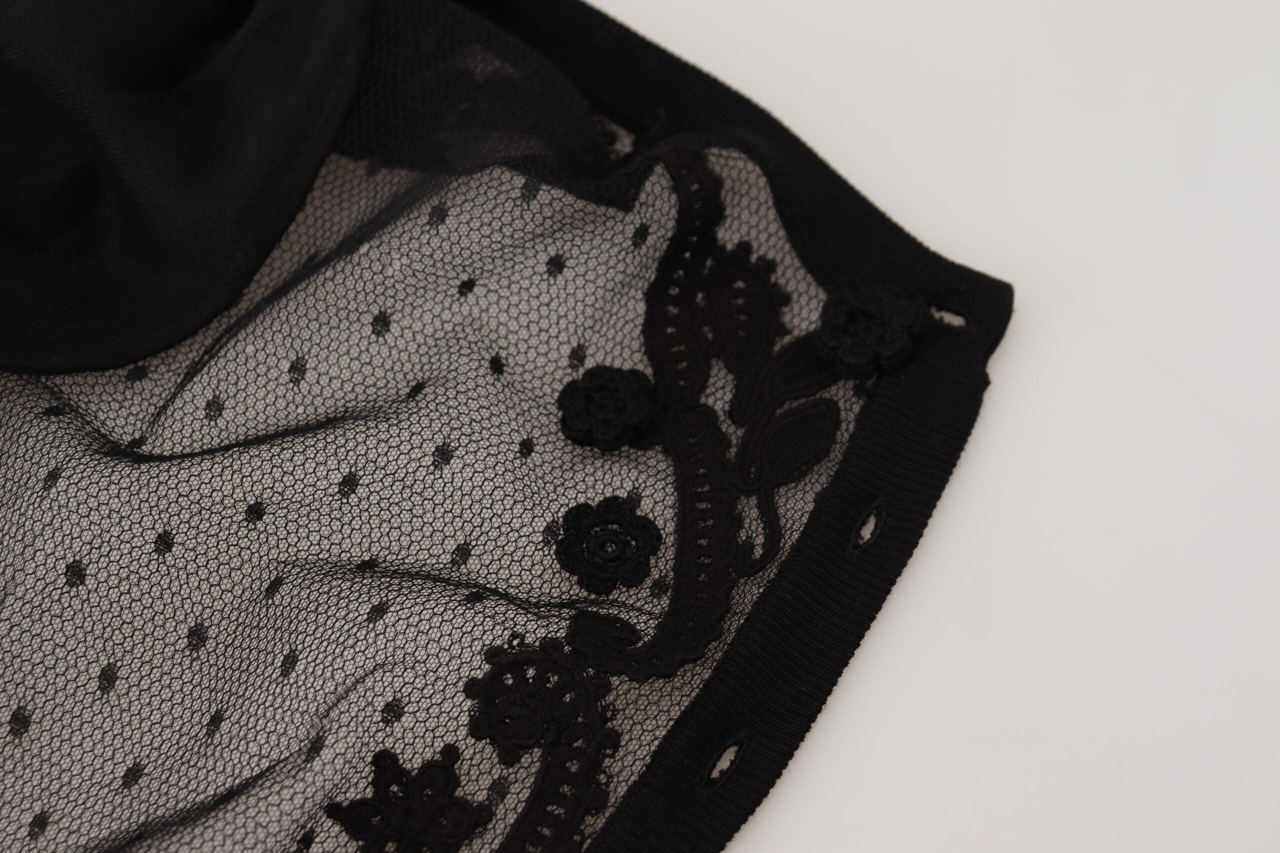 Dolce & Gabbana black knit sweater with floral lace and button placket-8