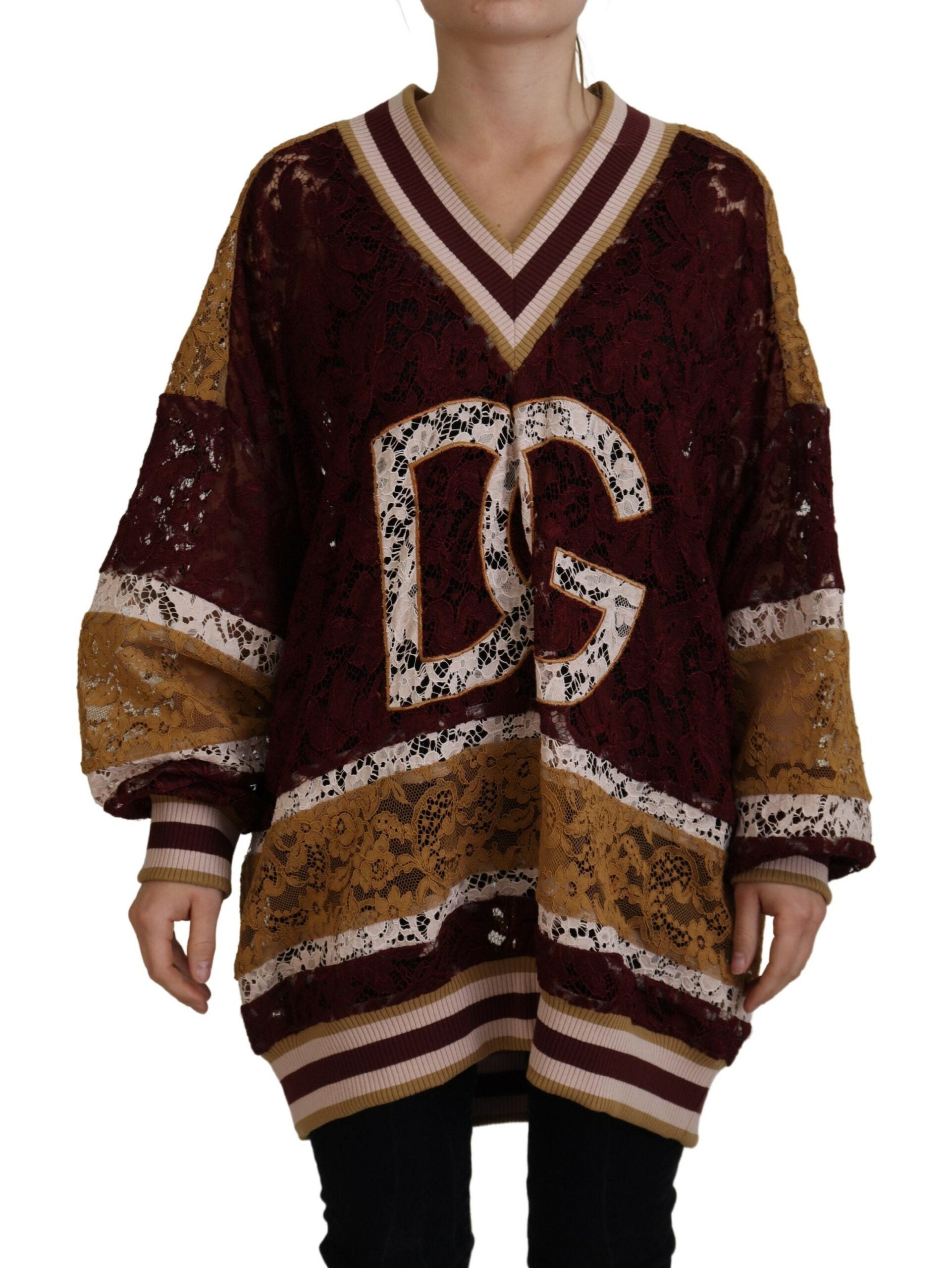 Dolce & Gabbana Multicolor Spitze Pullover mit V-Ausschnitt-1