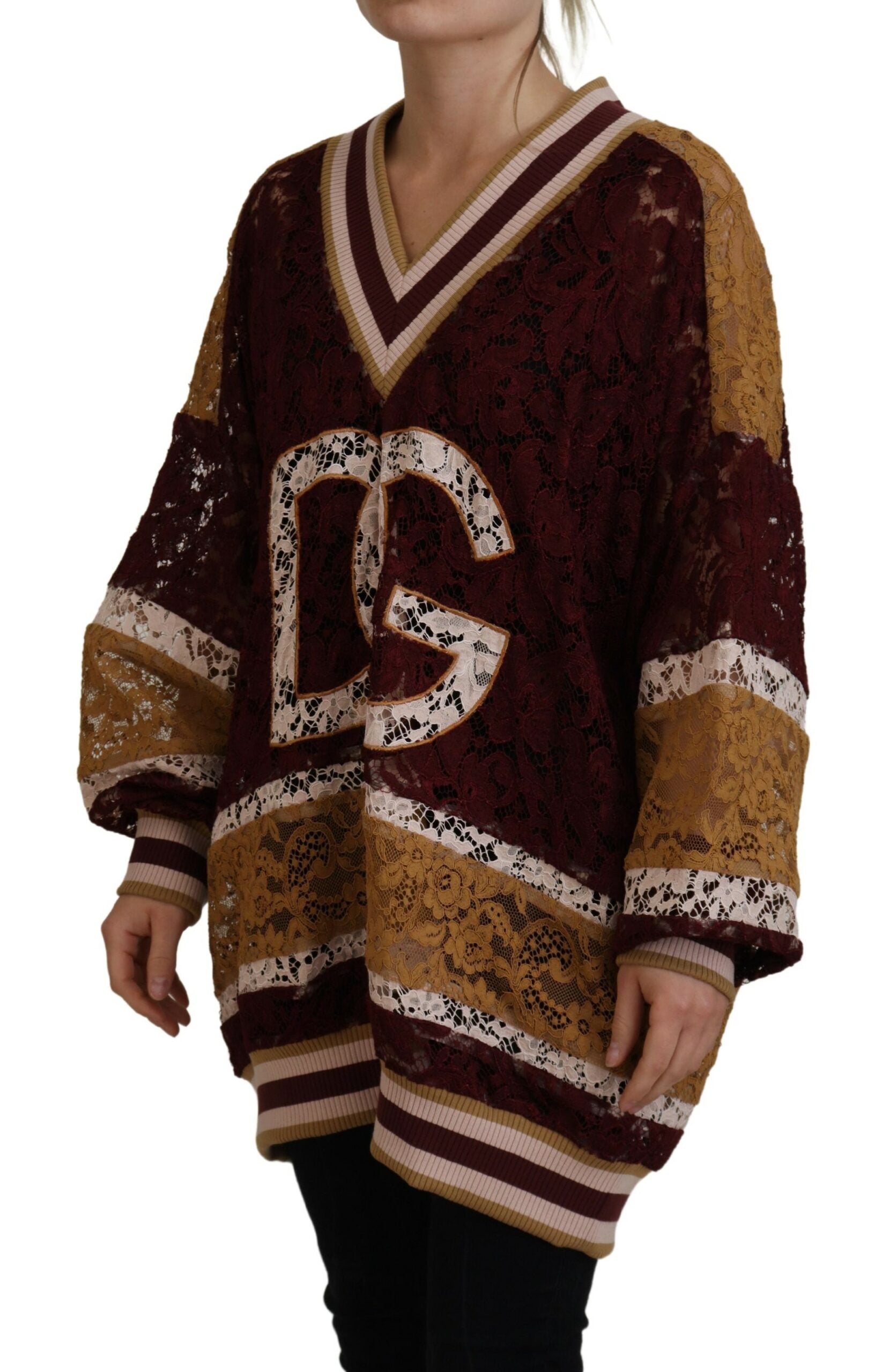 Dolce & Gabbana Multicolor Spitze Pullover mit V-Ausschnitt-2