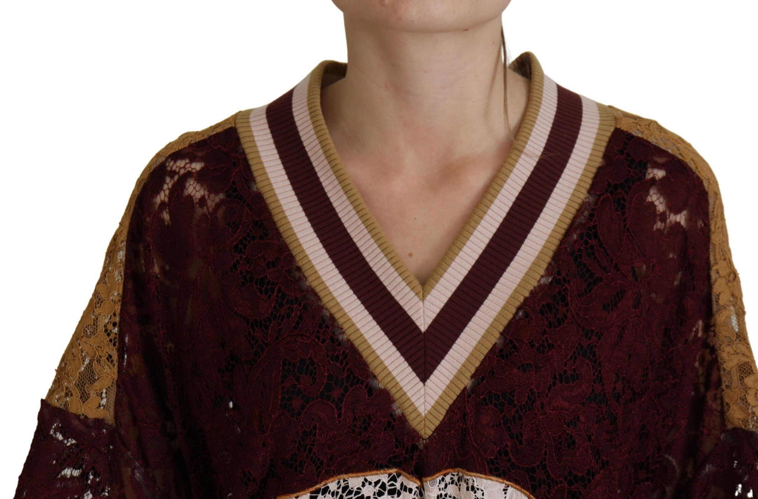 Dolce & Gabbana Multicolor Spitze Pullover mit V-Ausschnitt-4