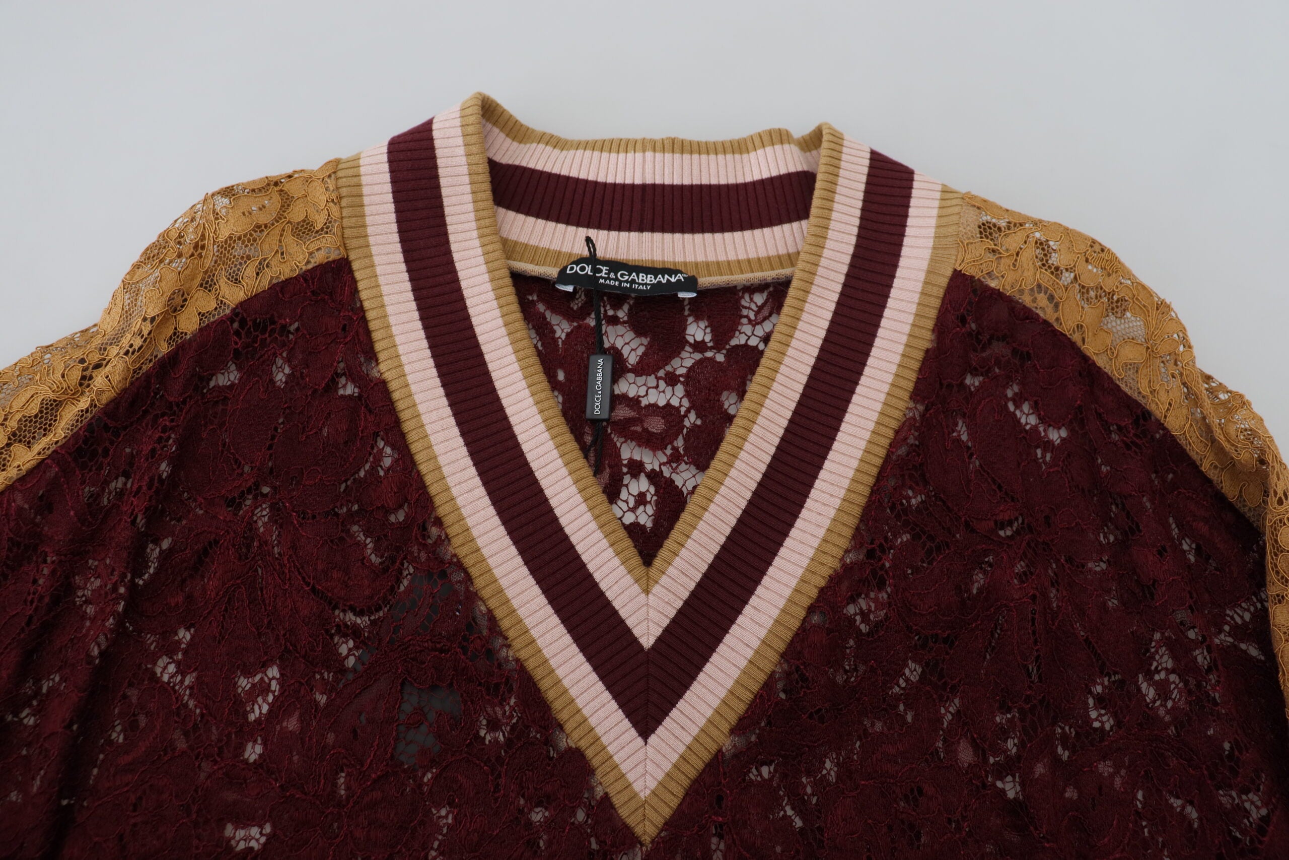Dolce & Gabbana Multicolor Spitze Pullover mit V-Ausschnitt-5