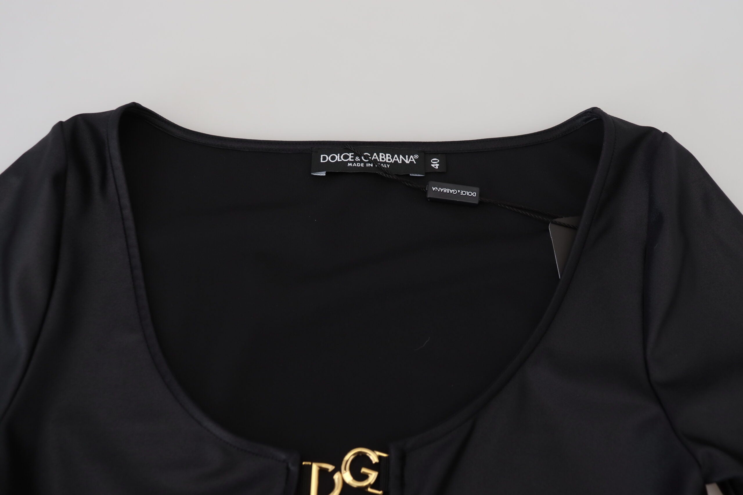 Dolce & Gabbana Black cotton stretch top with open chest and 3/4 sleeves-5
