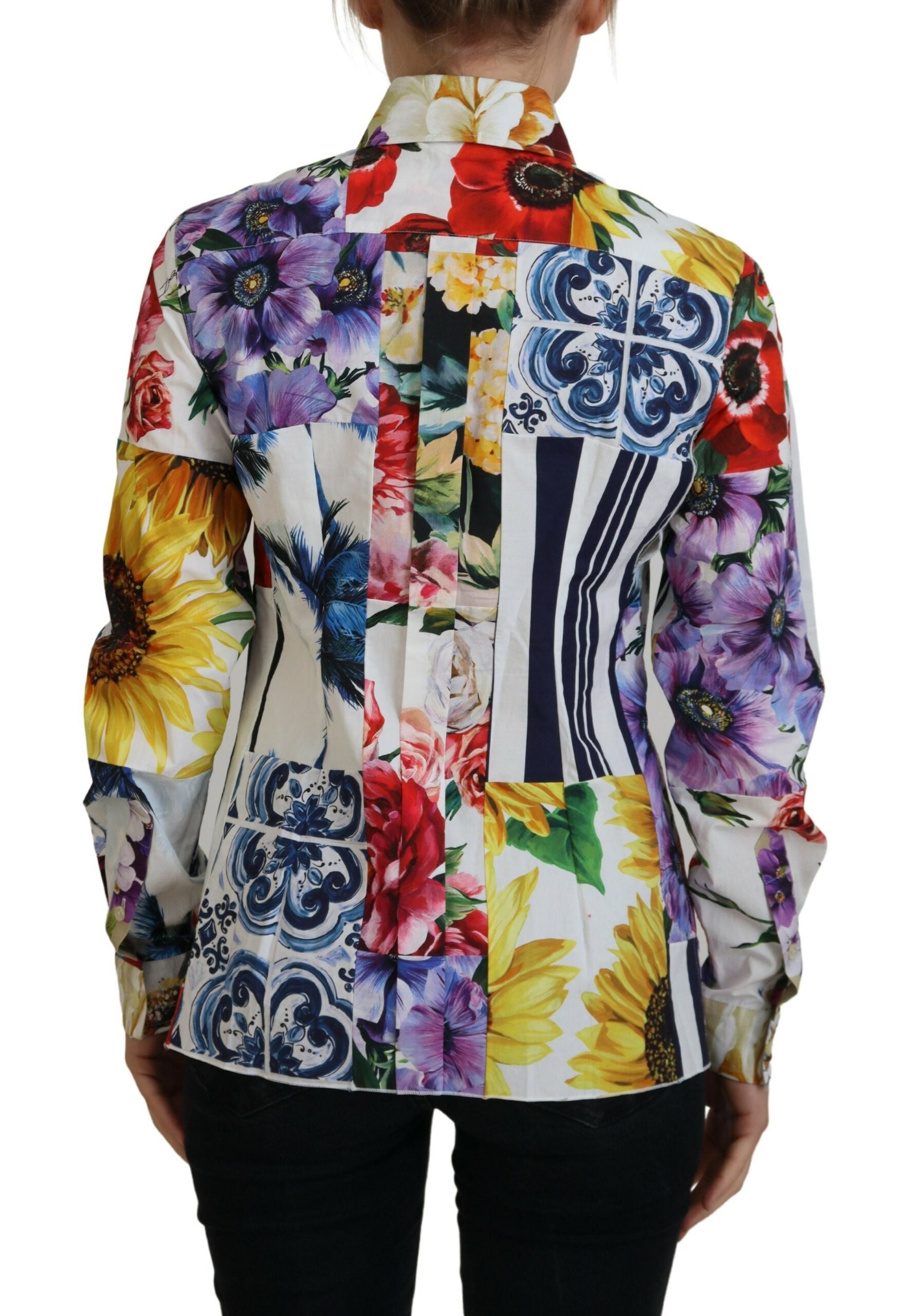 Dolce & Gabbana Multicolor Floral Baumwollbluse mit Kragen-3