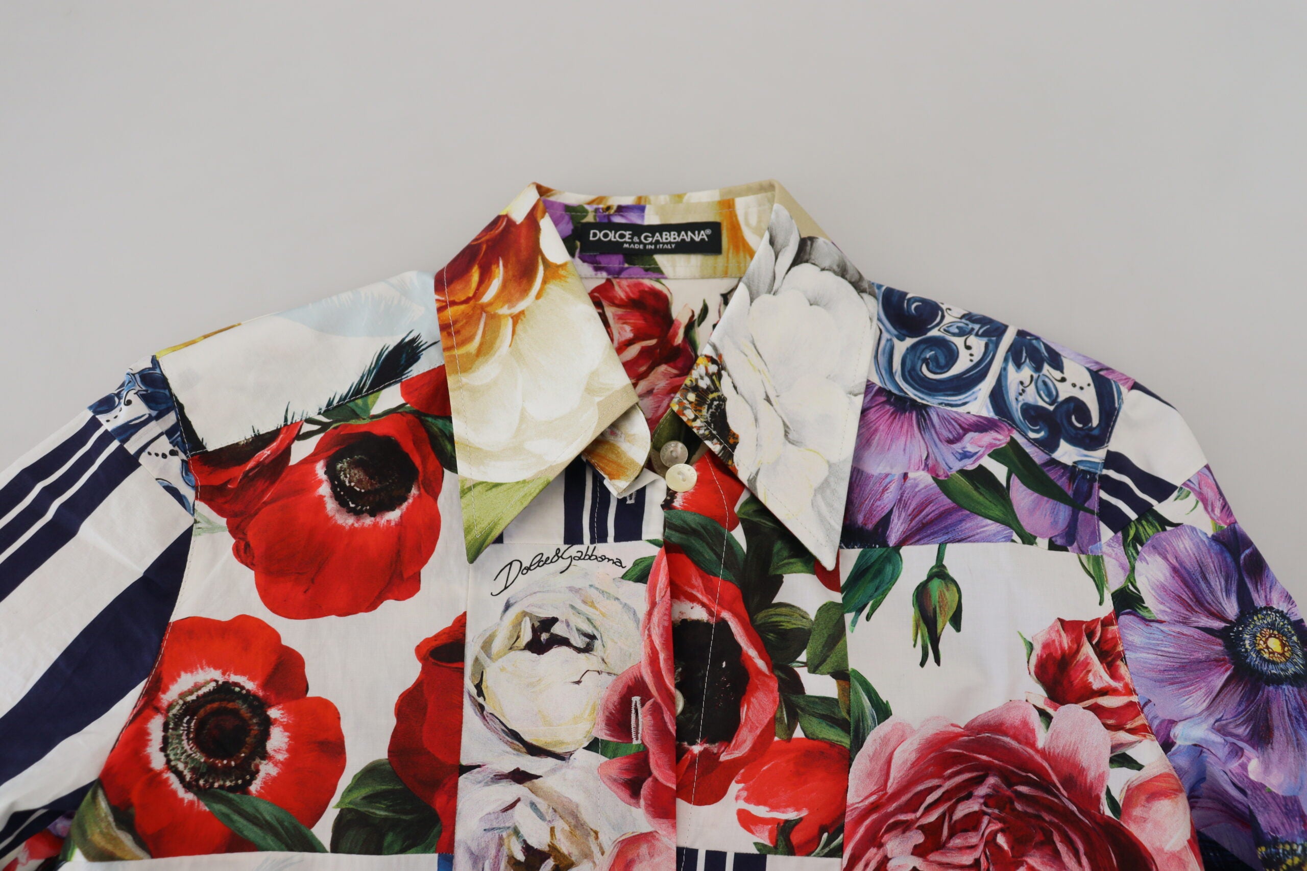 Dolce & Gabbana Multicolor Floral Baumwollbluse mit Kragen-5